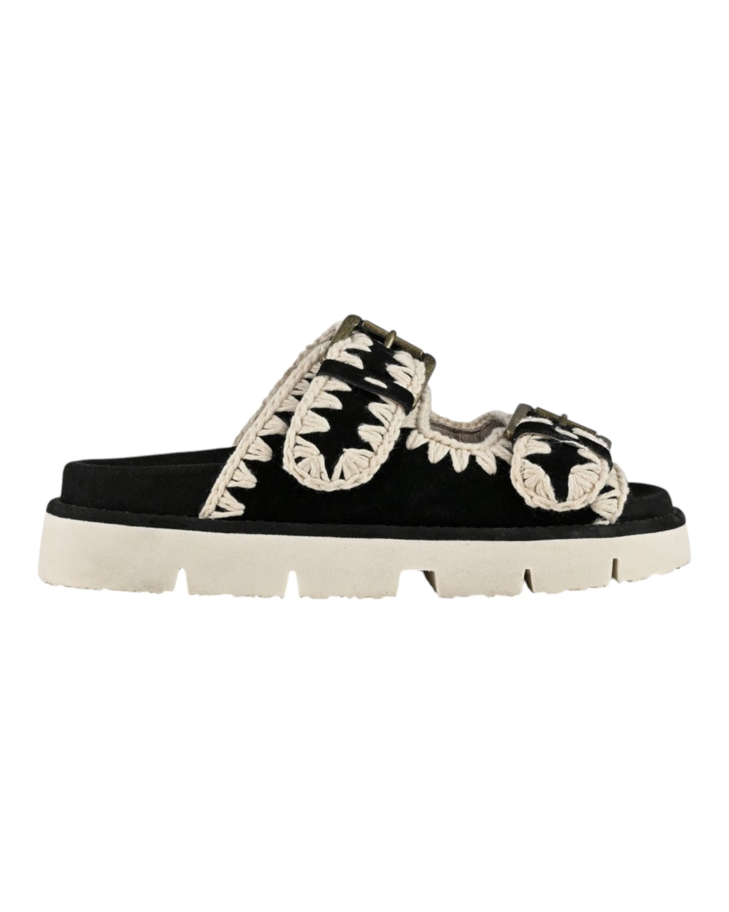 MOU SANDAL TWO BUCKLE IN SUEDE NERO BKWHI
