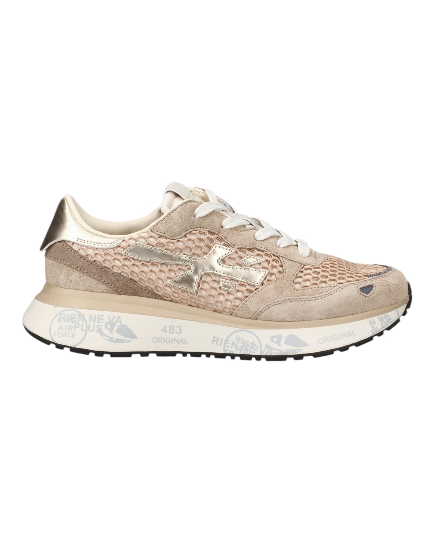 PREMIATA LAURYN 7486 IN CAMOSCIO E TELA A RETE ROSA