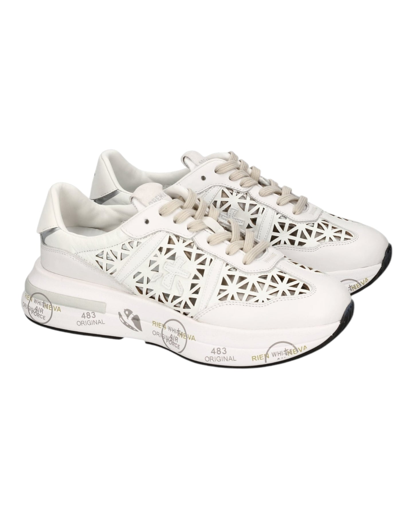 PREMIATA CASSIE 7385 IN PELLE TRAFORATA BIANCA