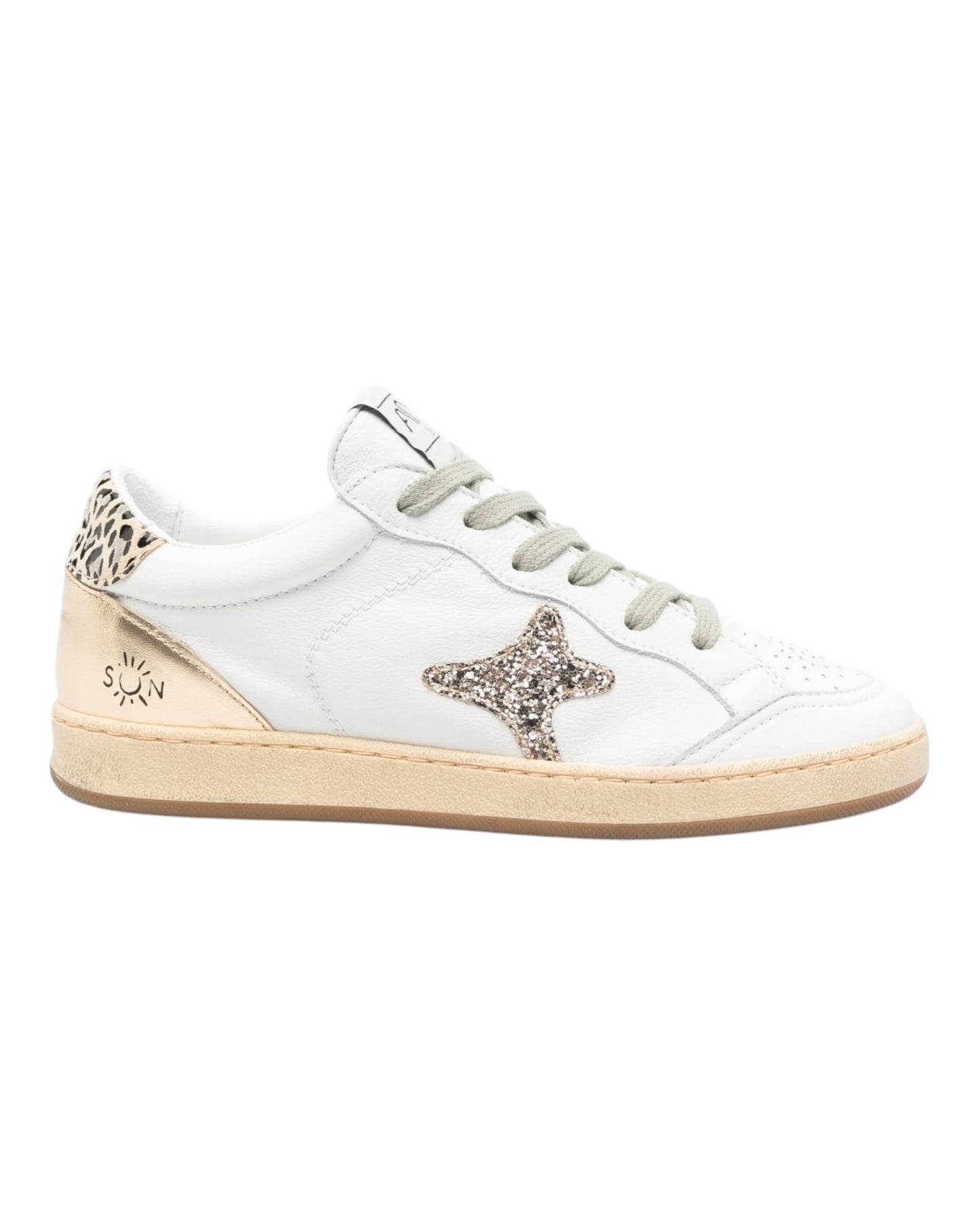 AMA BRAND 4115 SUN IN PELLE BIANCA TALLONE E LOGO IN ORO