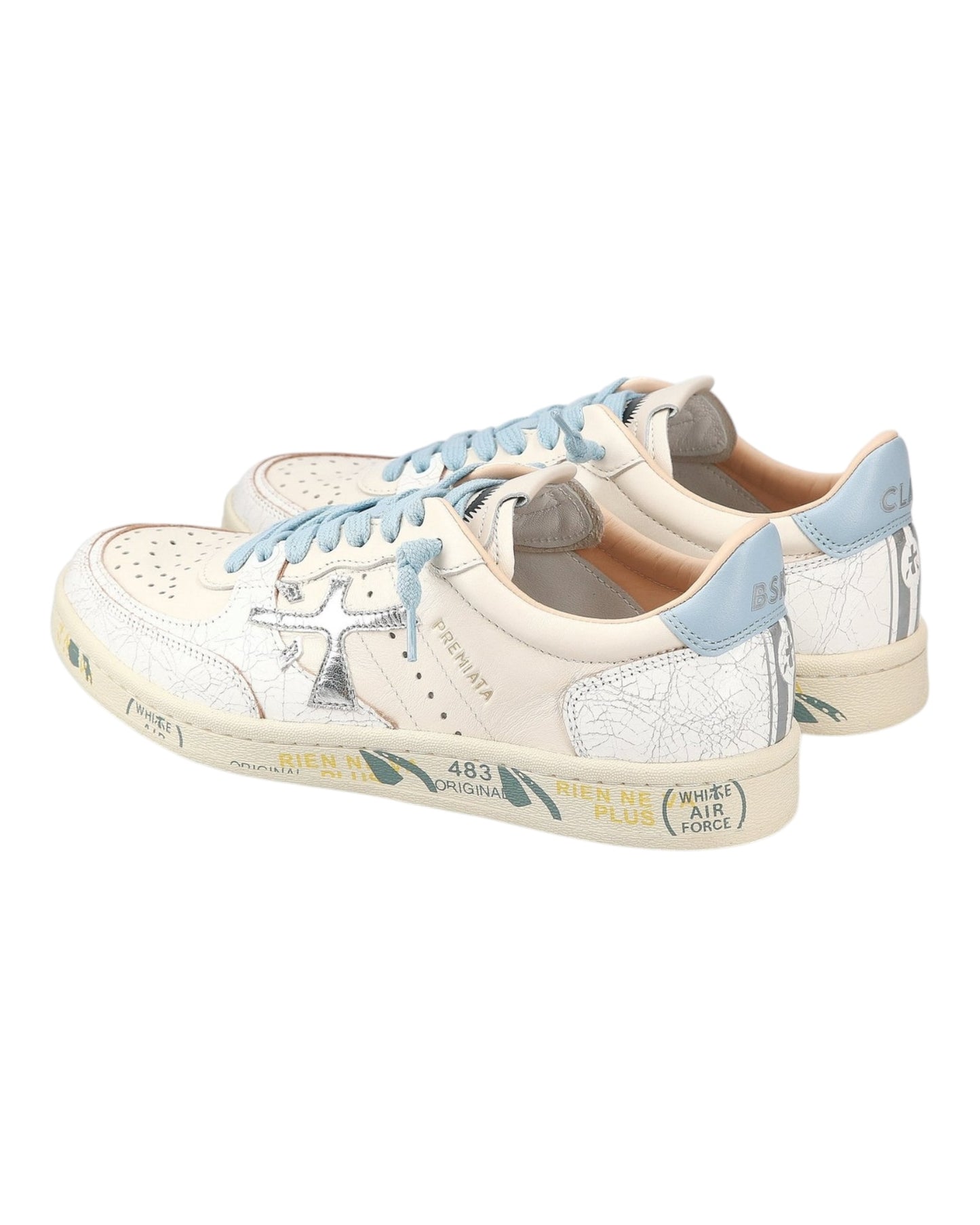 PREMIATA BKSTCLAY 6780 IN PELLE BEIGE LOGO E LACCI AZZURRO