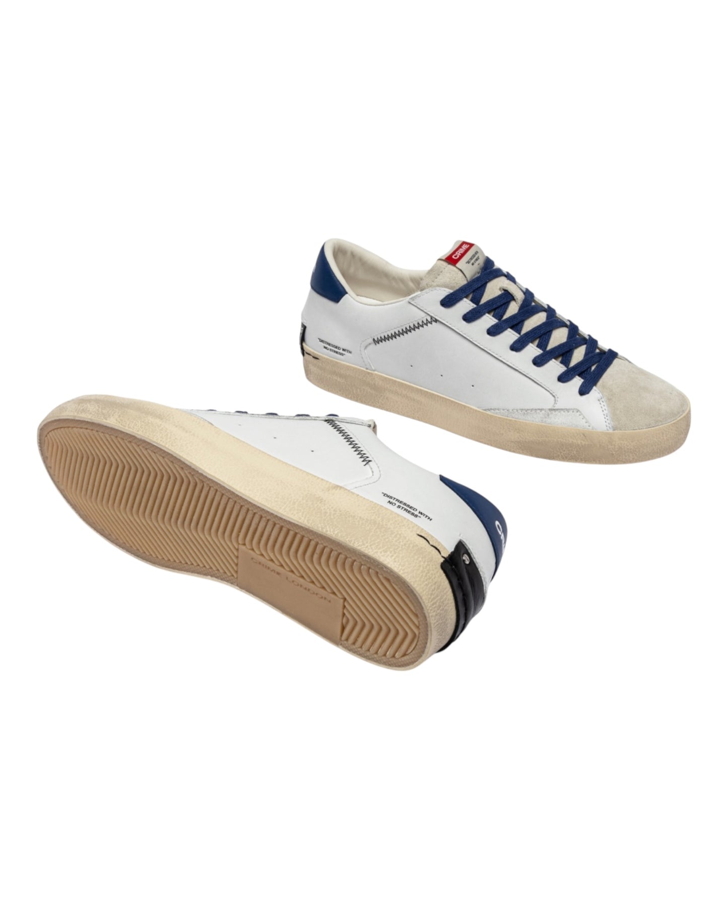 CRIME LONDON DISTRESSED IN PELLE BIANCA/BLU