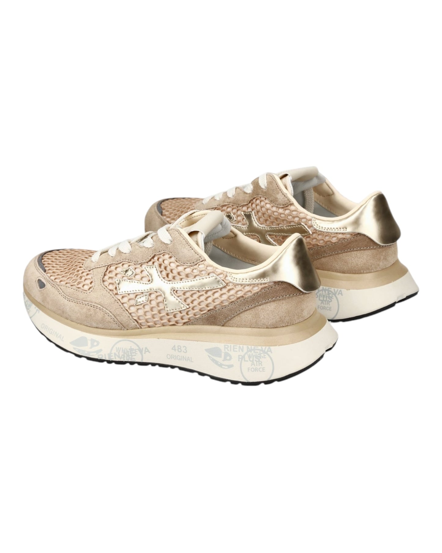 PREMIATA LAURYN 7486 IN CAMOSCIO E TELA A RETE ROSA