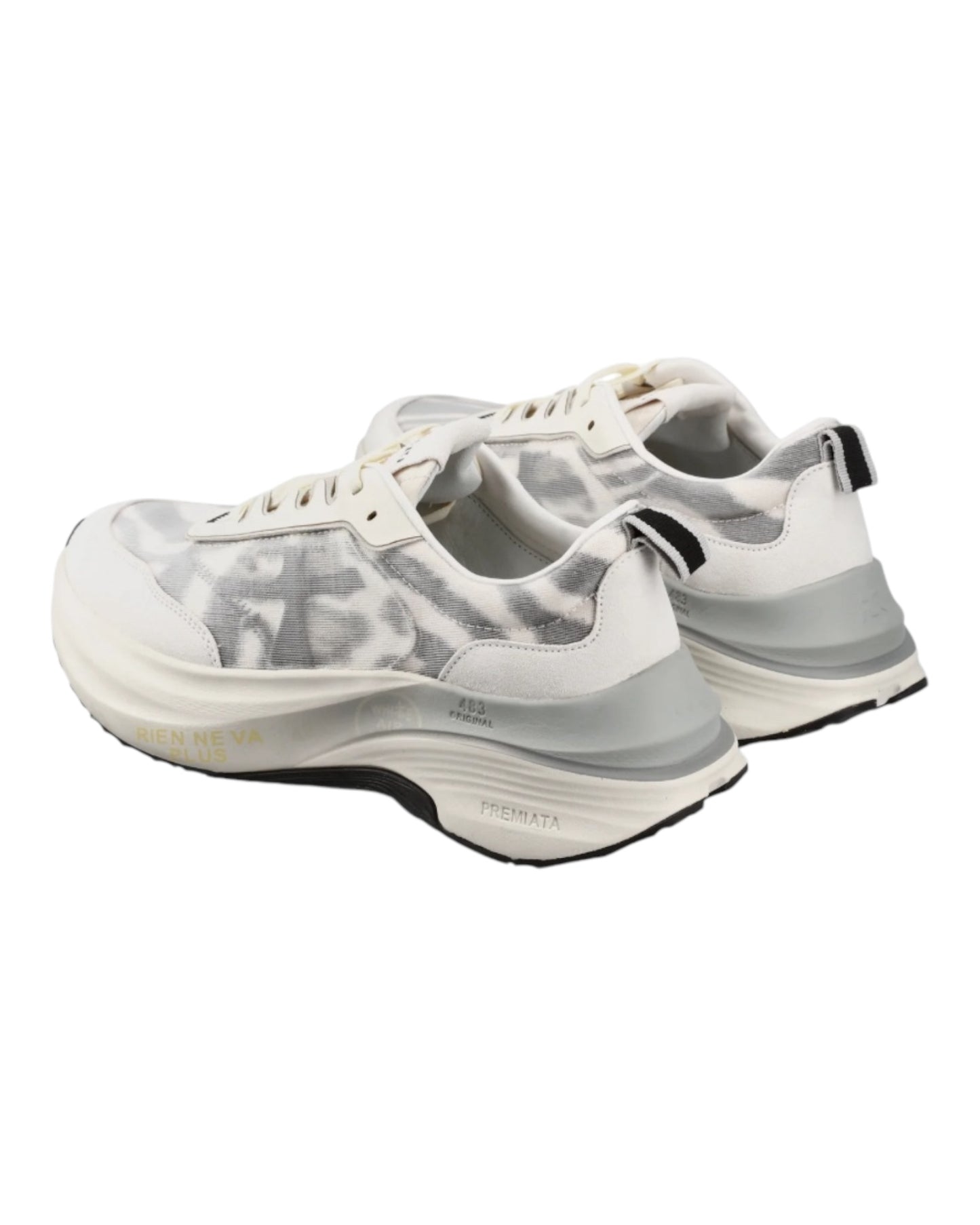 PREMIATA 7507 HILL IN CAMOSCIO E TESSUTO BIANCO SOTTO TELA ANIMALIER