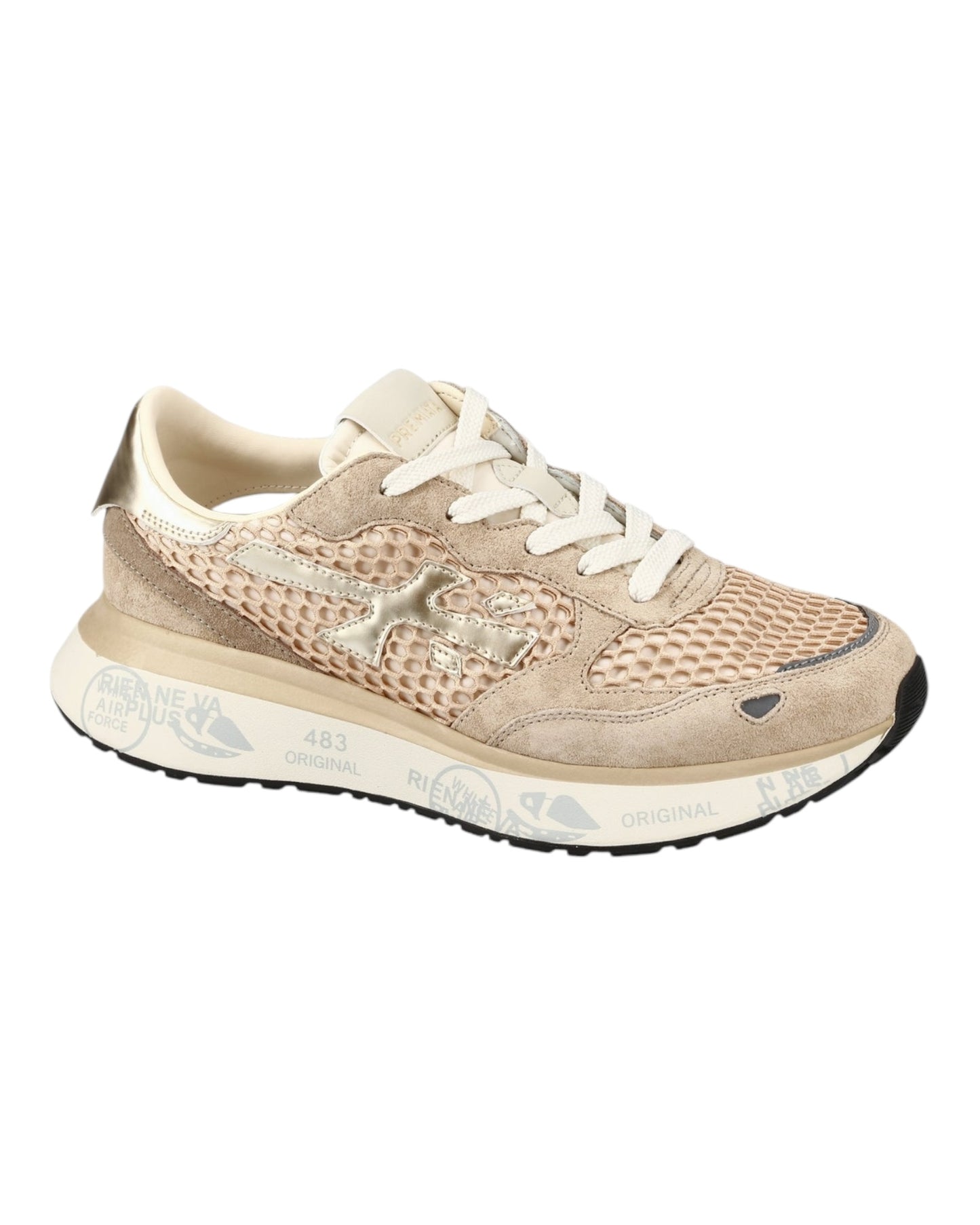 PREMIATA LAURYN 7486 IN CAMOSCIO E TELA A RETE ROSA