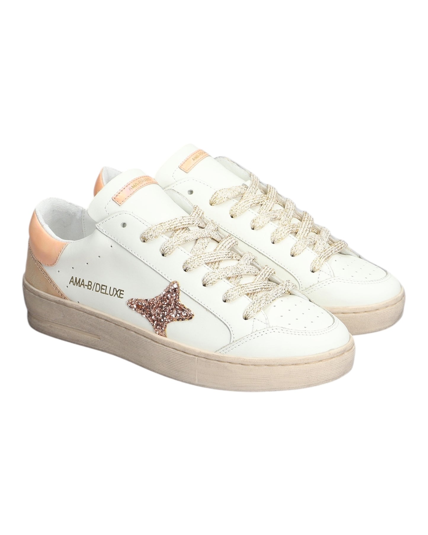 AMA BRAND 4040 SLAM IN PELLE BIANCA/ORO ROSA TALLONCINO ARANCIO