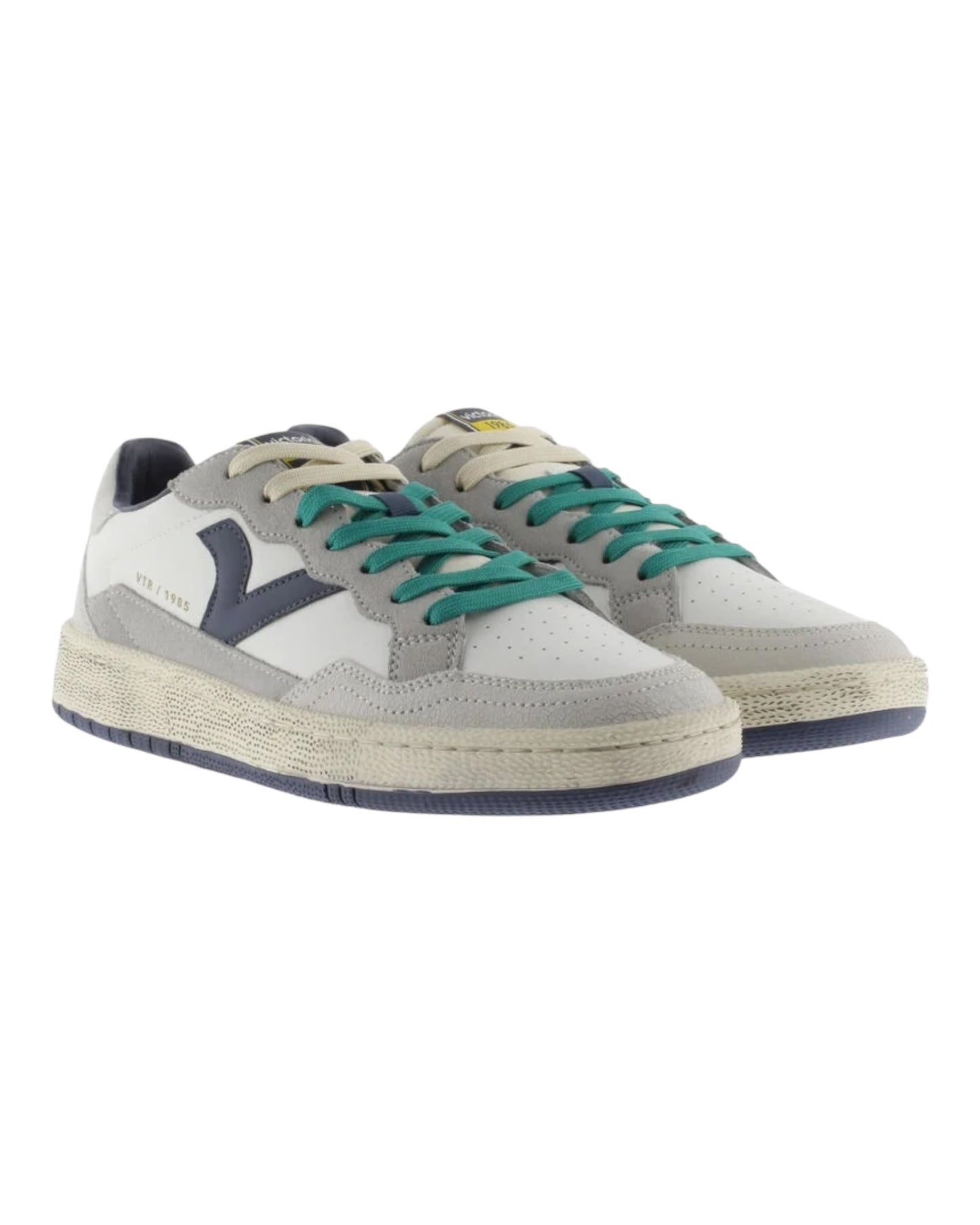 VICTORIA 806105 SNEAKERS IN PELLE BIANCA/GRIGIO/BLU LACCI VERDI
