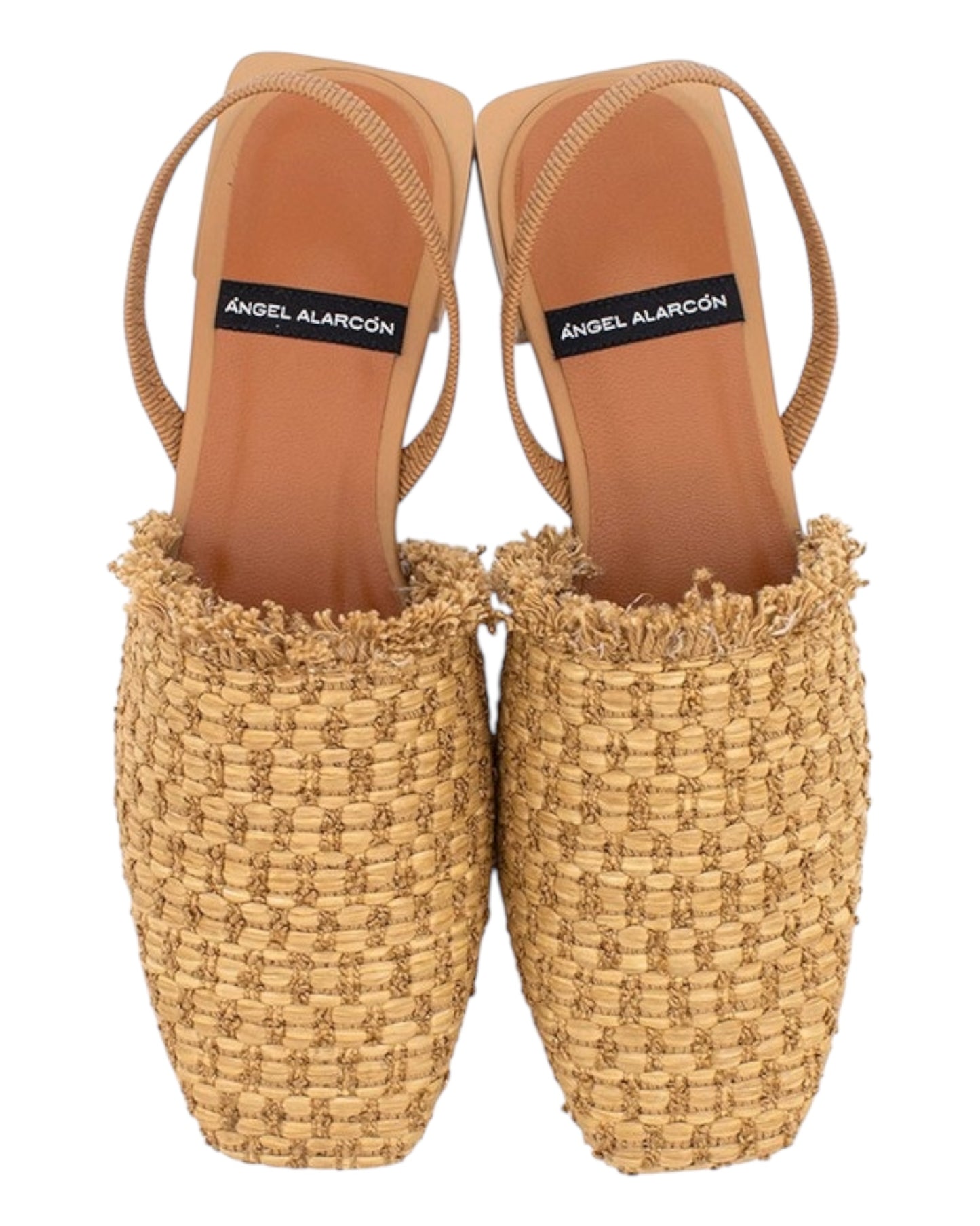 ANGEL ALARCON 002535A SCARPA BASSA PUNTA QUADRA IN RAFFIA BEIGE