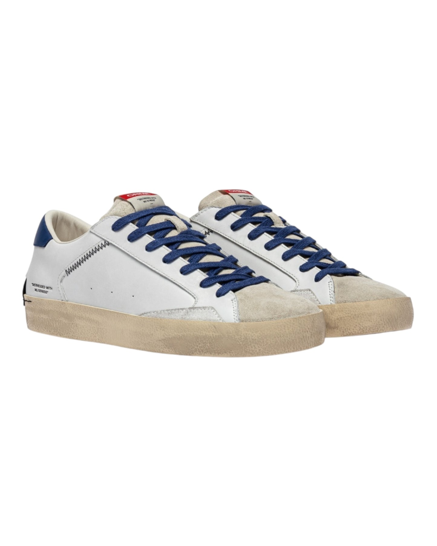 CRIME LONDON DISTRESSED IN PELLE BIANCA/BLU