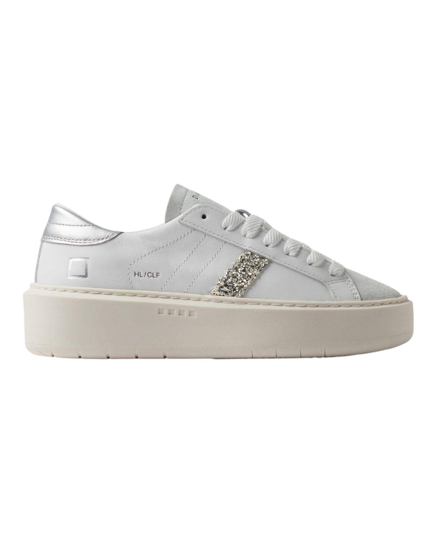 DATE HILL LOW PLATFORM IN PELLE BIANCA/ARGENTO