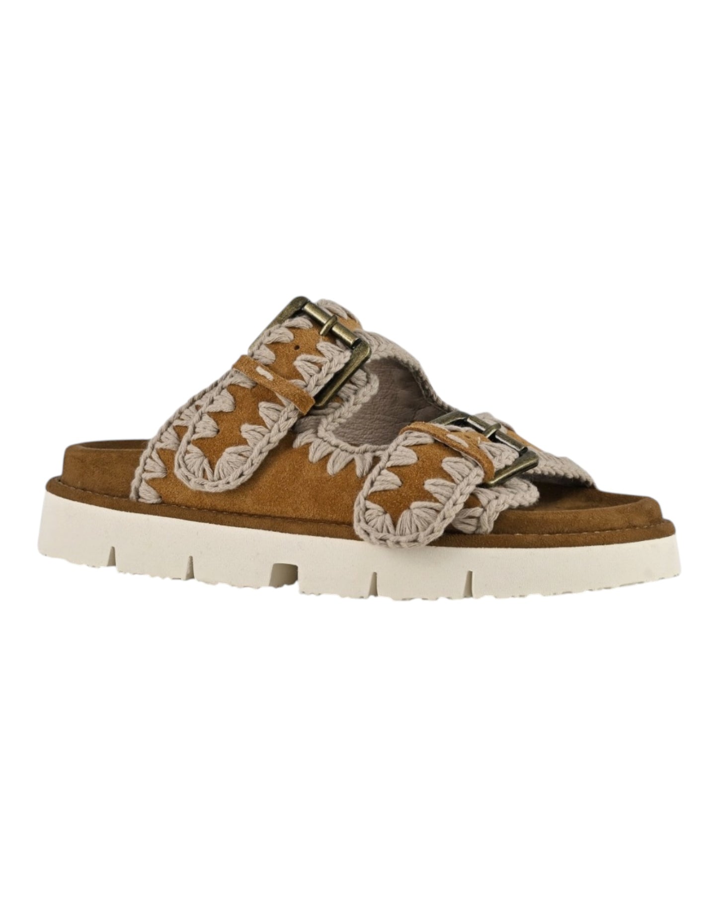 MOU SANDAL TWO BUCKLE IN SUEDE COG MARRONE