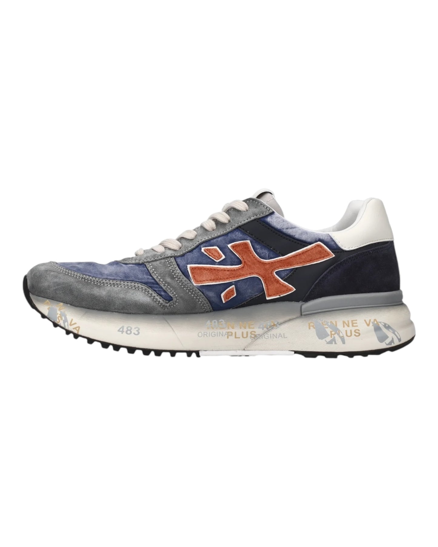 PREMIATA 7215 MCIK IN CAMOSCIO E TESSUTO AZZURRO/GRIGIO/ARANCIO