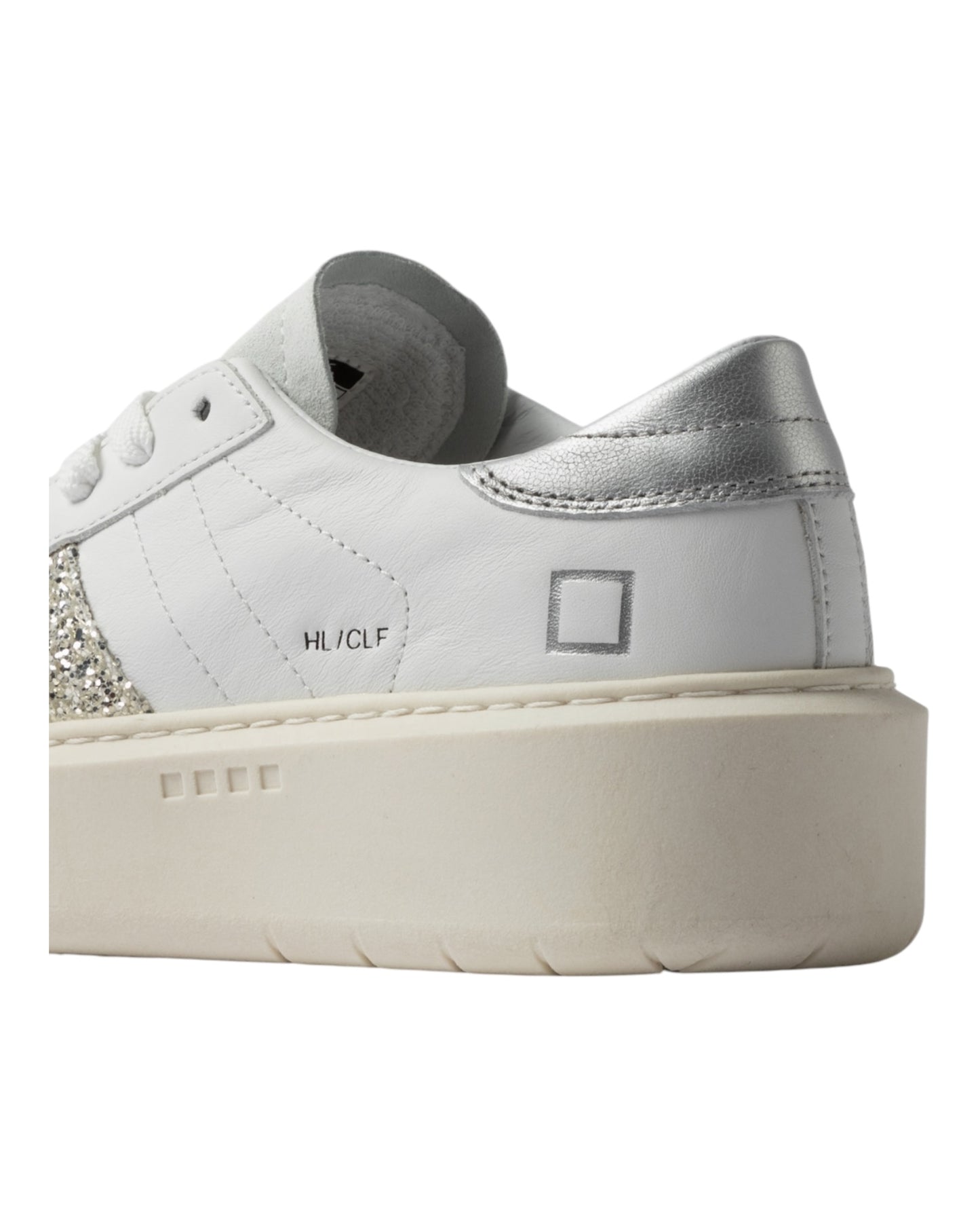 DATE HILL LOW PLATFORM IN PELLE BIANCA/ARGENTO