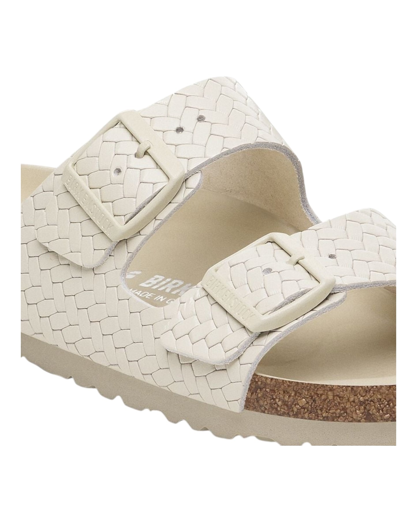 BIRKENSTOCK ARIZONA RIVET LOGO PELLE INTRECCIATA BIANCO