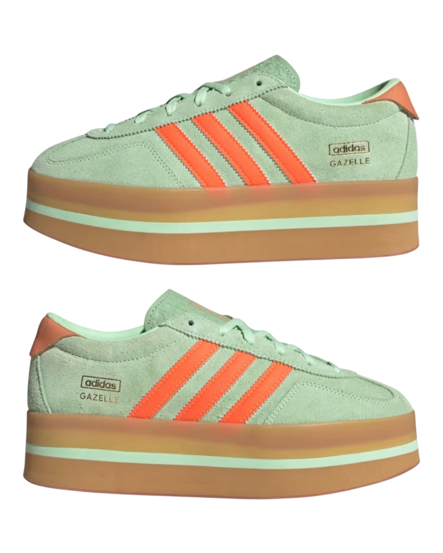ADIDAS GAZELLE STACK IN CAMOSCIO VERDE LOGO ARANCIO