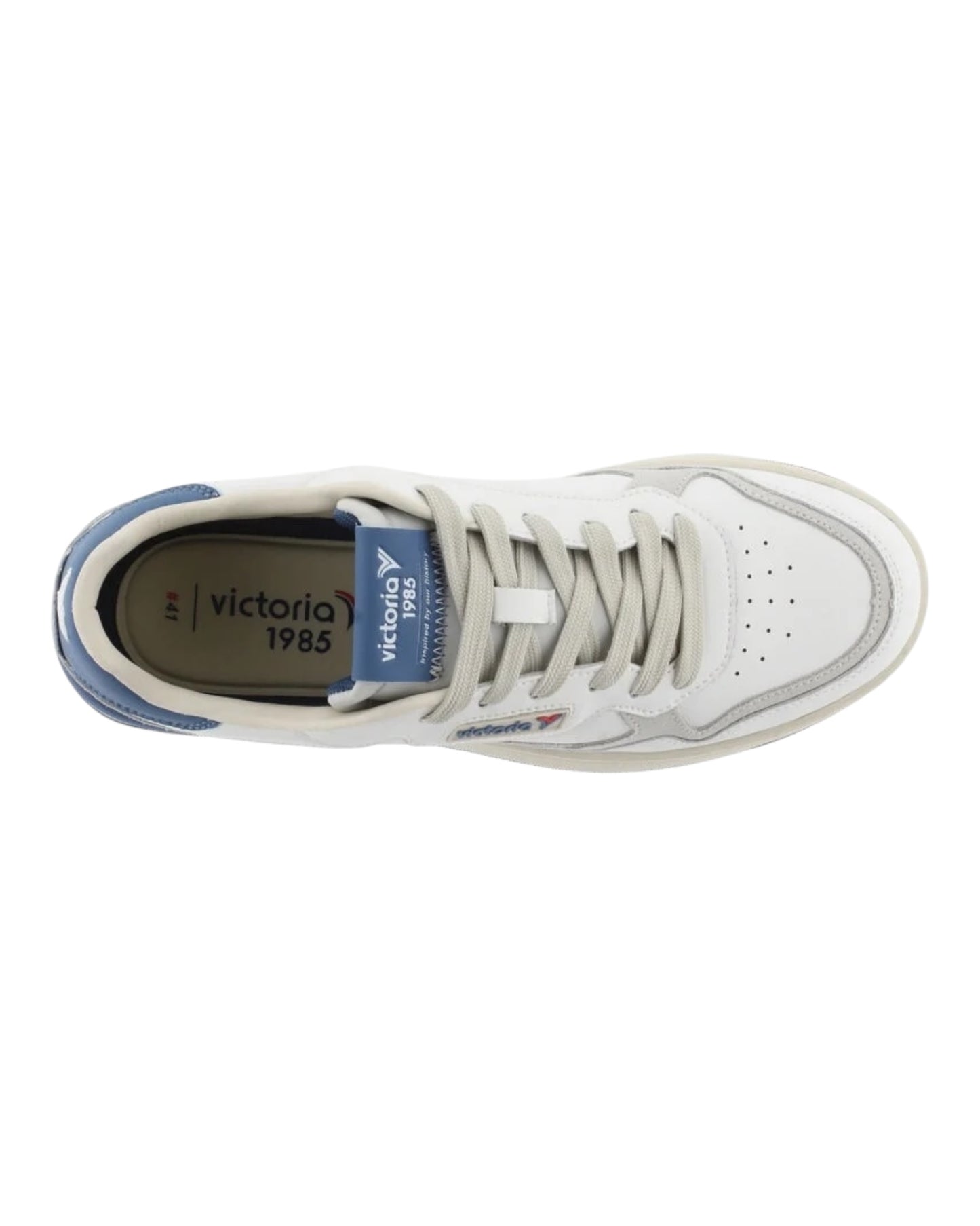 VICTORIA 800122 SNEKAERS IN PELLE BIANCA TALLONCINO AZZURRO