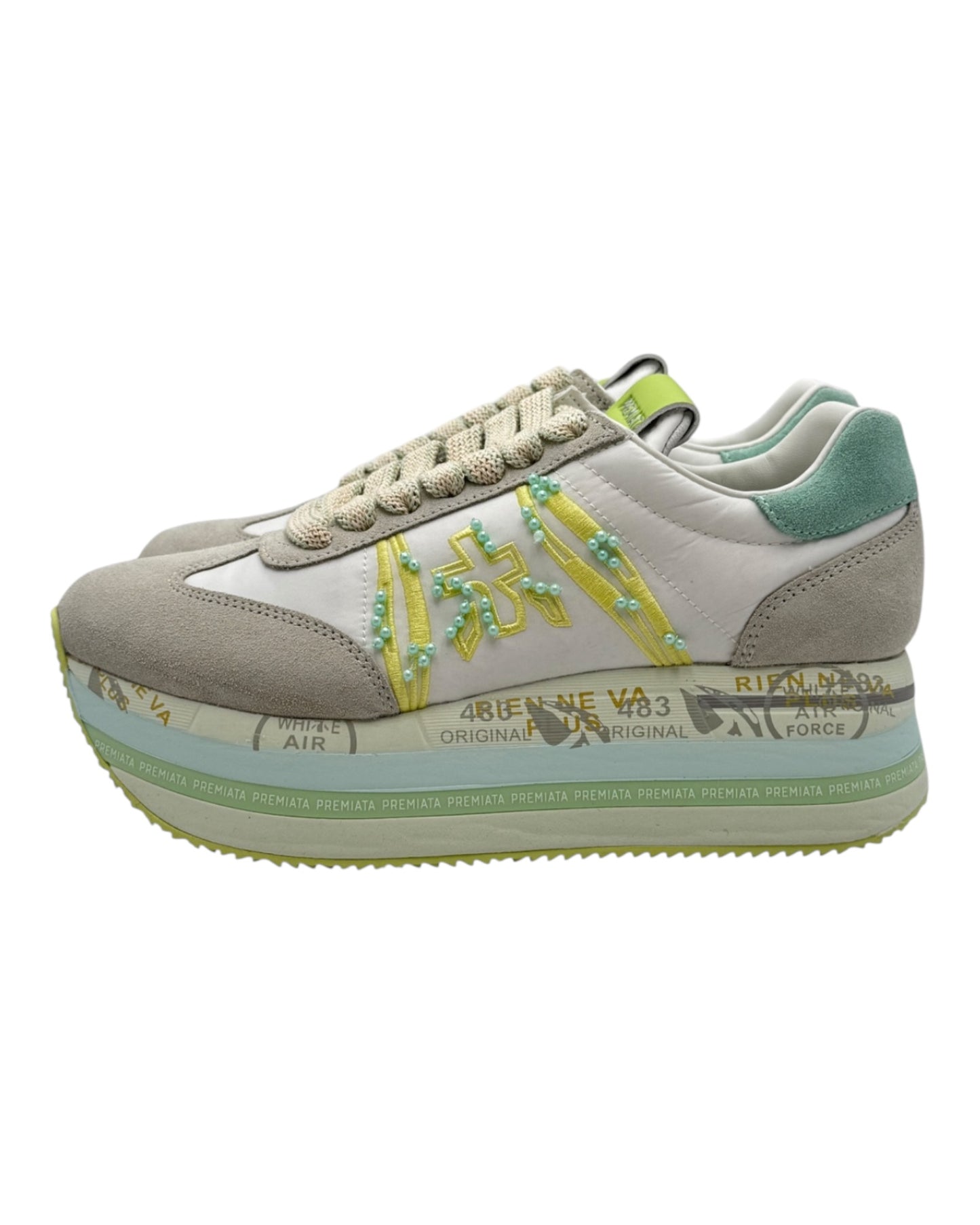 PREMIATA 7374 BETH IN CAMOSCIO BEIGE/BIANCA/VERDE