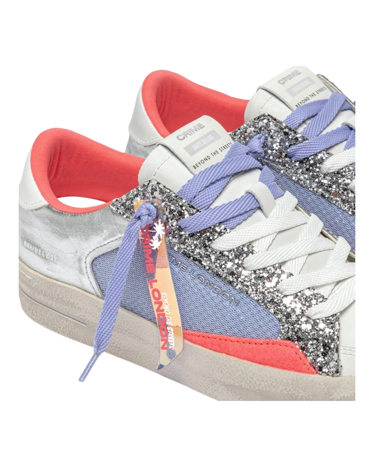 CRIME LONDON SK8 IN PELLE BIANCA GLITTER ARGENTO