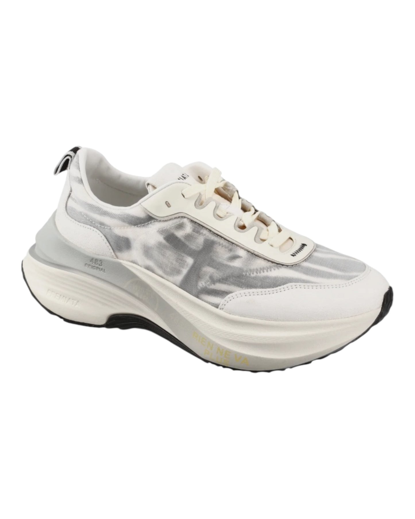 PREMIATA 7507 HILL IN CAMOSCIO E TESSUTO BIANCO SOTTO TELA ANIMALIER