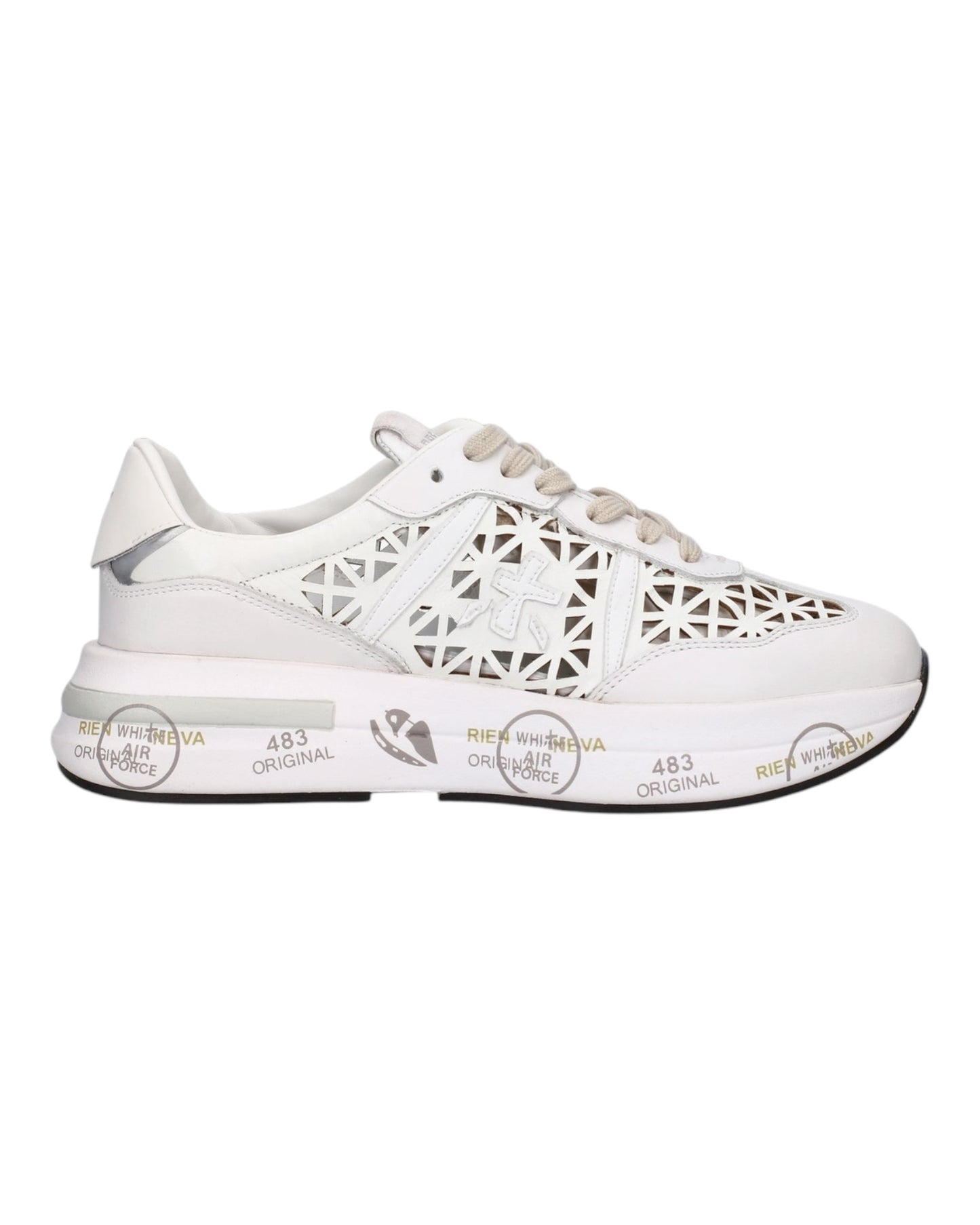 PREMIATA CASSIE 7385 IN PELLE TRAFORATA BIANCA