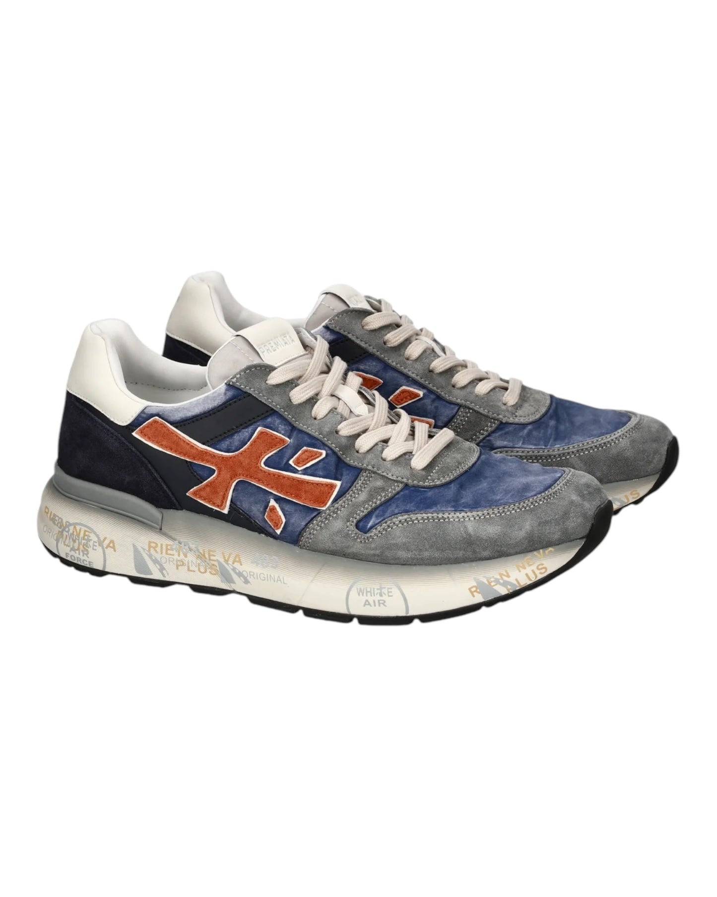 PREMIATA 7215 MCIK IN CAMOSCIO E TESSUTO AZZURRO/GRIGIO/ARANCIO