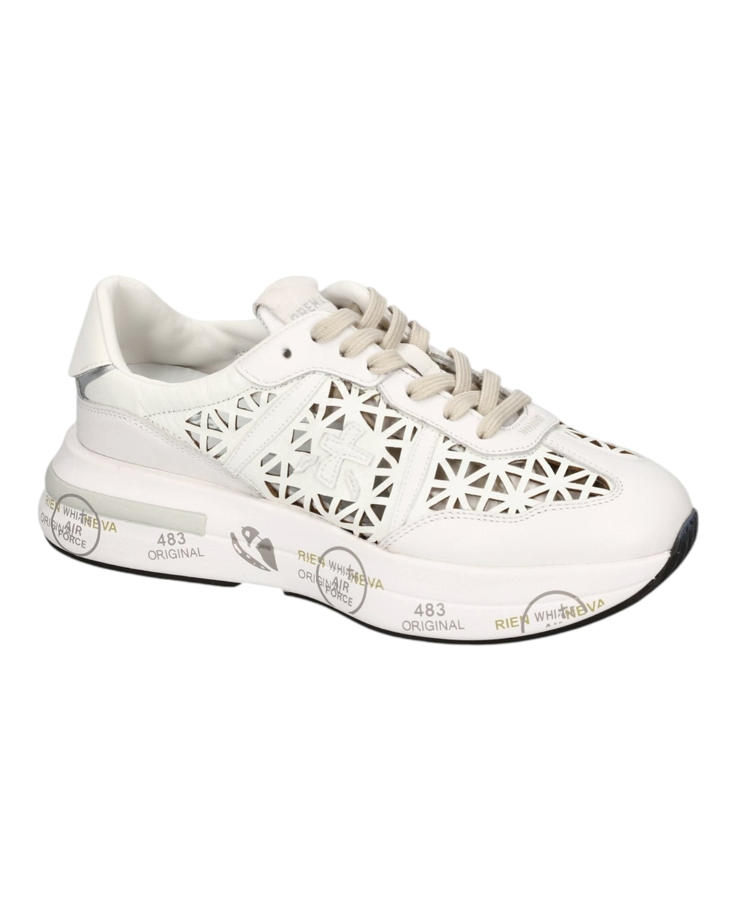PREMIATA CASSIE 7385 IN PELLE TRAFORATA BIANCA