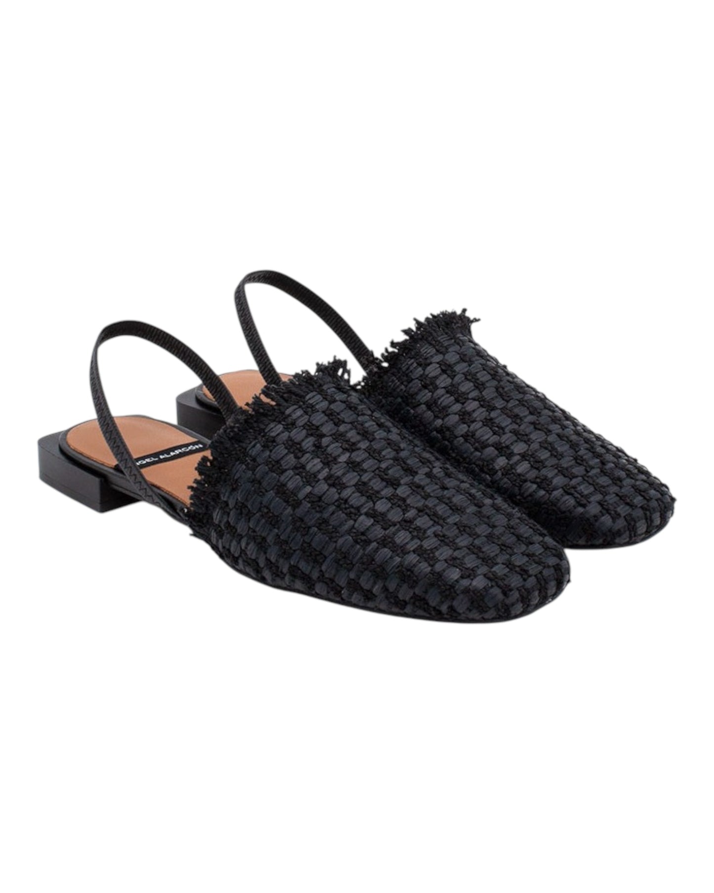 ANGEL ALARCON 002535A SCARPA BASSA PUNTA QUADRA IN RAFFIA NERA