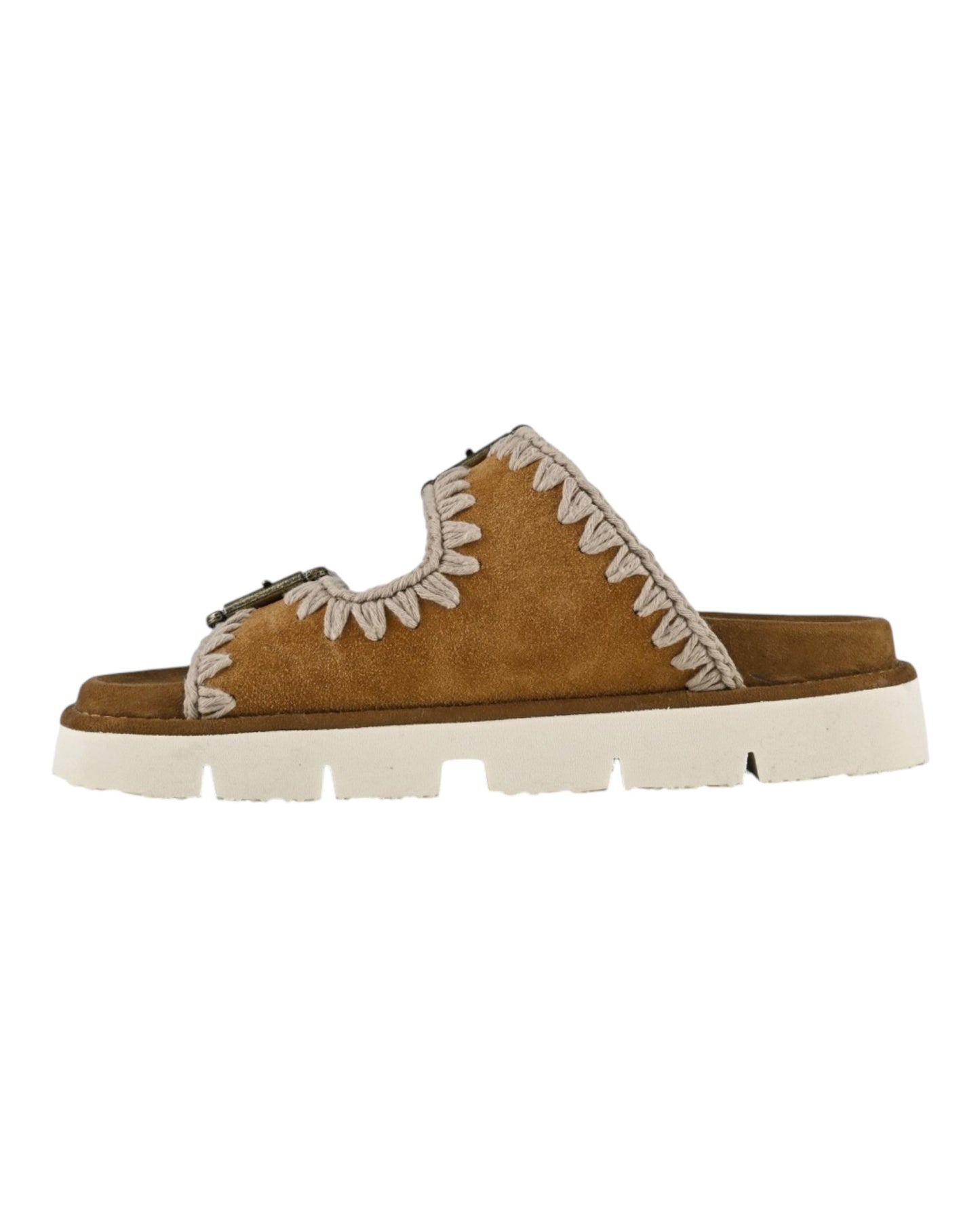 MOU SANDAL TWO BUCKLE IN SUEDE COG MARRONE