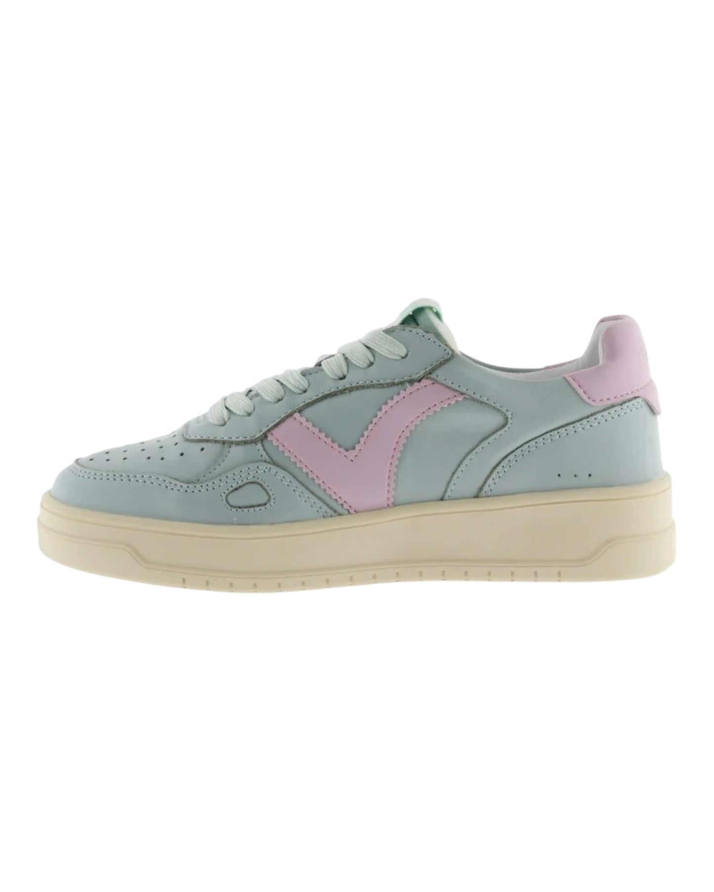 VICTORIA 7132125D SNEAKERS IN PELLE AZZURRA CON LOGO E TALLONCINO ROSA