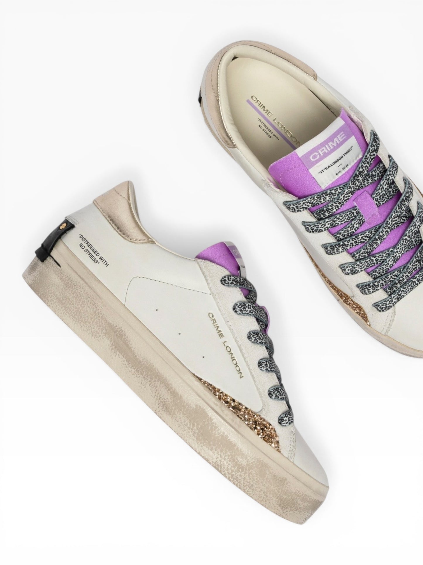 CRIME LONDON DISTRESSED PLATFORM 29055 BIANCO/VIOLA