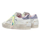 CRIME LONDON SK8 DELUXE IN PELLE BIANCA TALLONCIONO VIOLA E GLITTER ORO