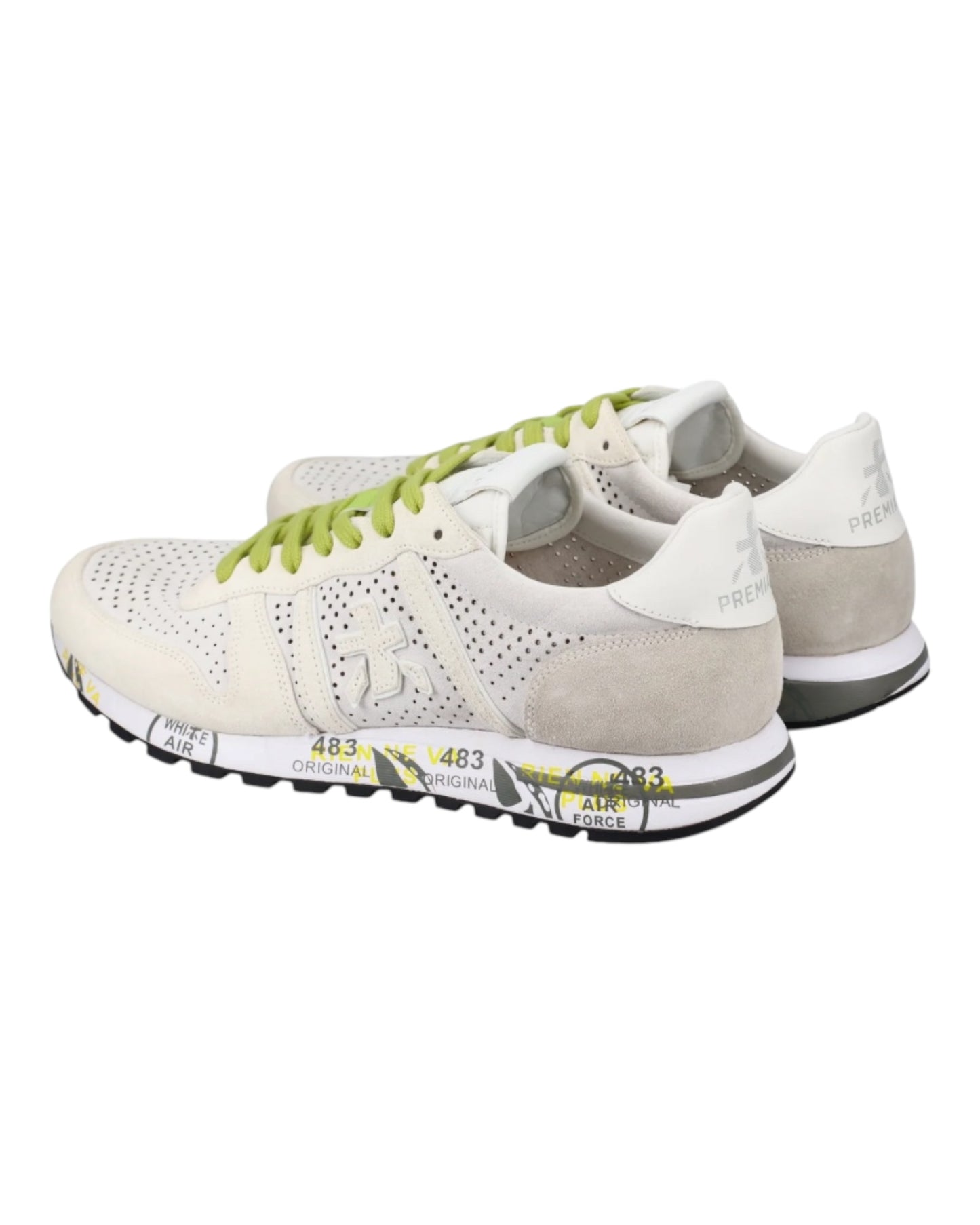 PREMIATA ERIC 7268 IN CAMOSCIO TRAFORATO BIANCO LACCI FLUO