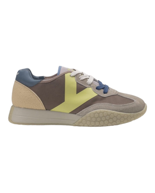 KEH-NOO 9313 SNEAKERS IN CAMOSCIO E TESSUTO BEIGE E LOGO GIALLO