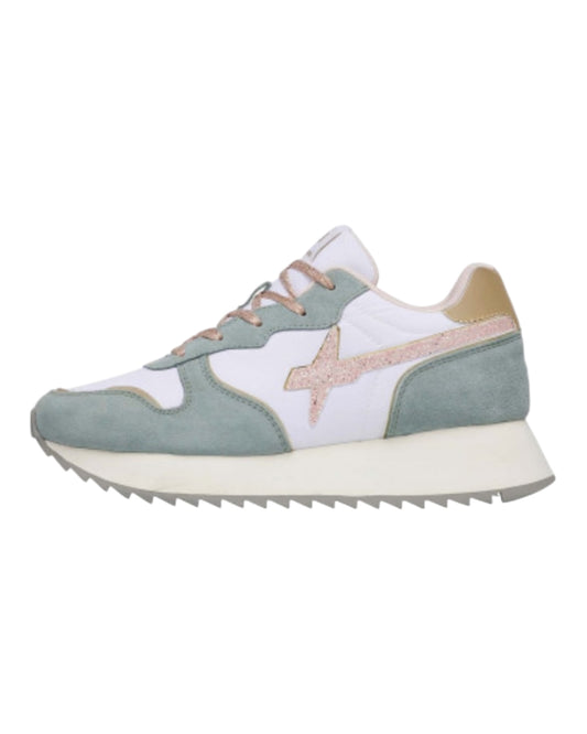 W6YZ JET PLATFORM IN CAMOSCIO E TESSUTO VERDE/BIANCA/ROSA