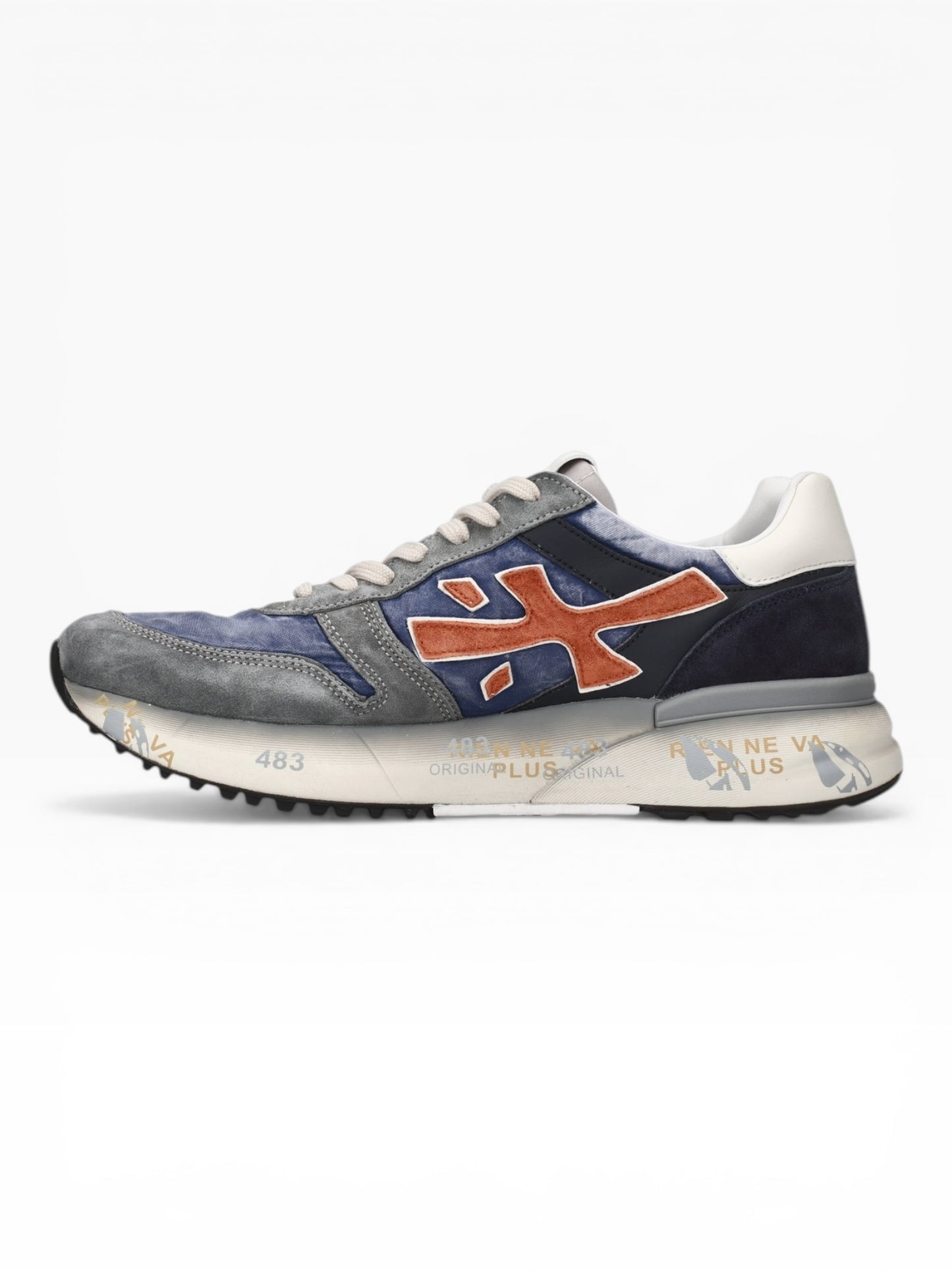 PREMIATA 7215 MCIK IN CAMOSCIO E TESSUTO AZZURRO/GRIGIO/ARANCIO