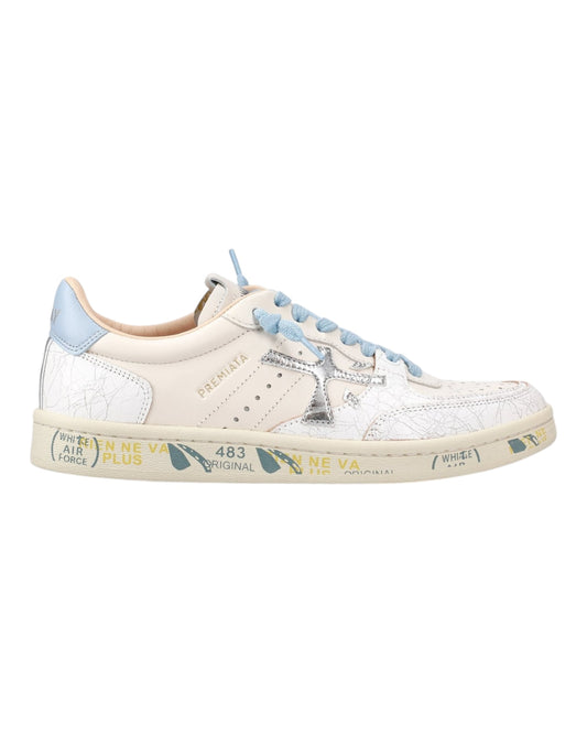 PREMIATA BKSTCLAY 6780 IN PELLE BEIGE LOGO E LACCI AZZURRO