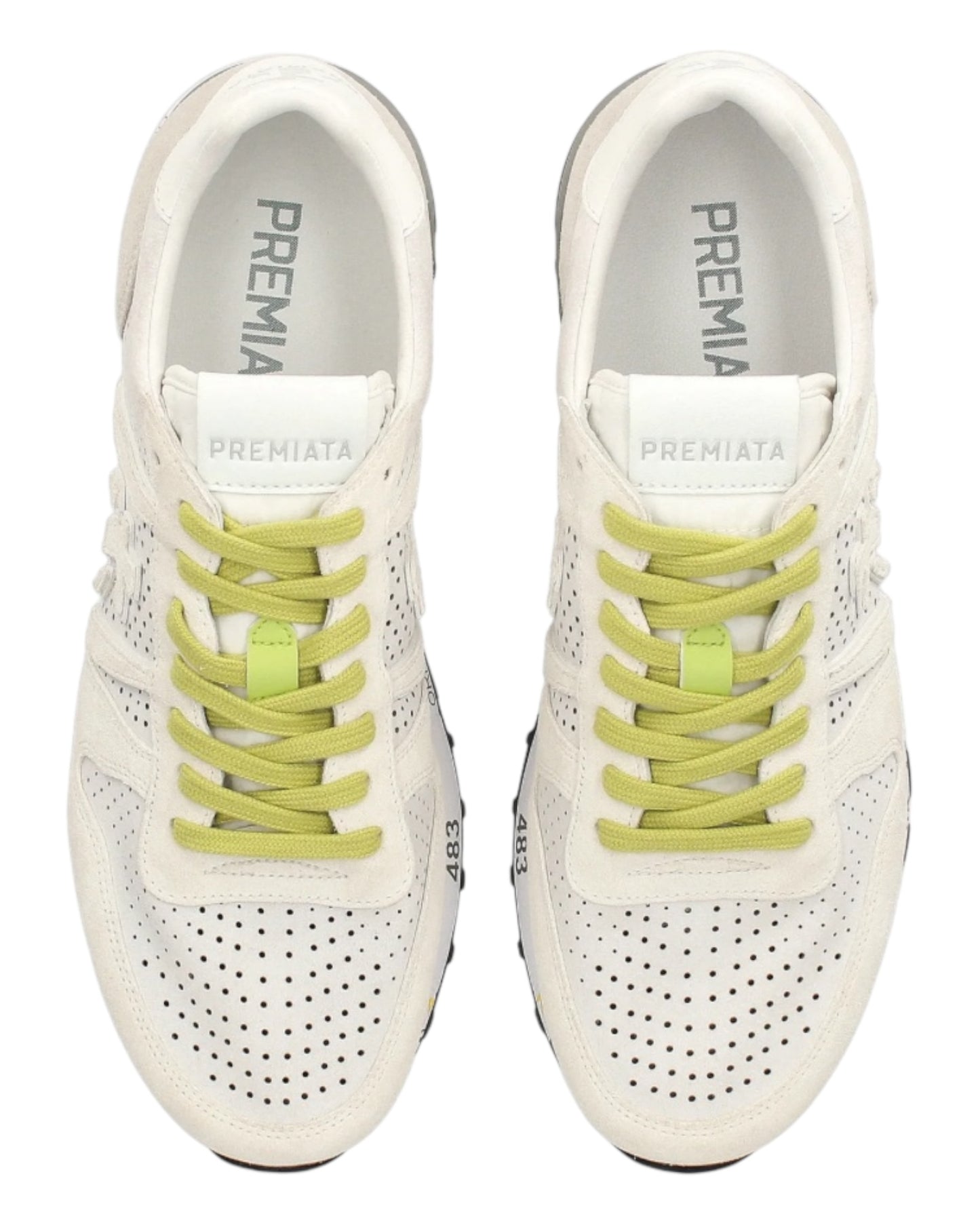 PREMIATA ERIC 7268 IN CAMOSCIO TRAFORATO BIANCO LACCI FLUO