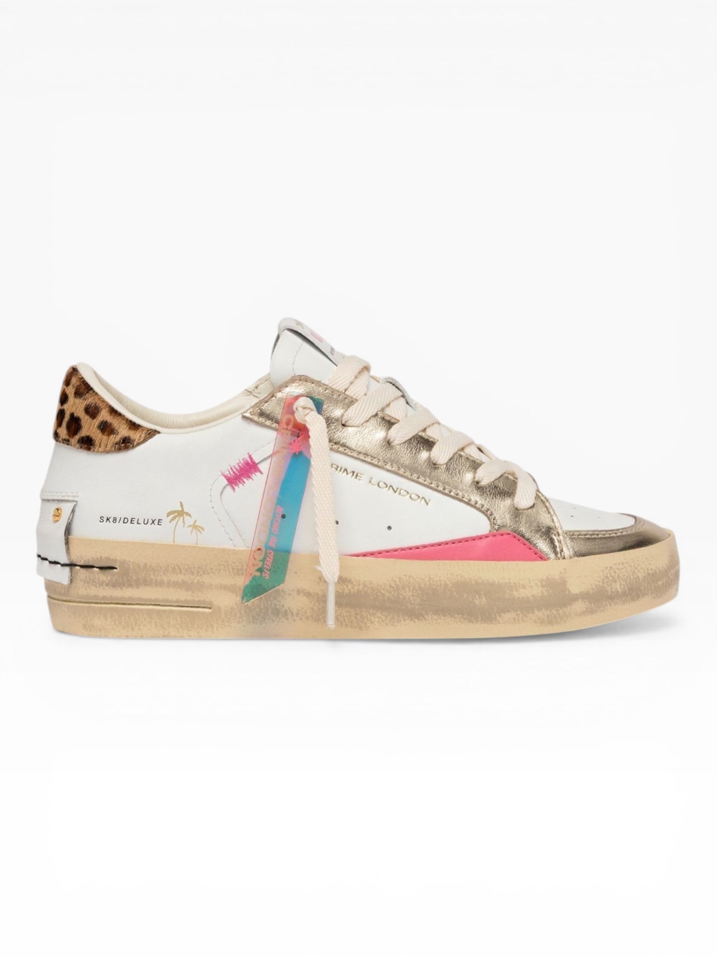 CRIME LONDON SK8 DELUXE WEDGE 29153 BIANCO/ORO/ANIMALIER