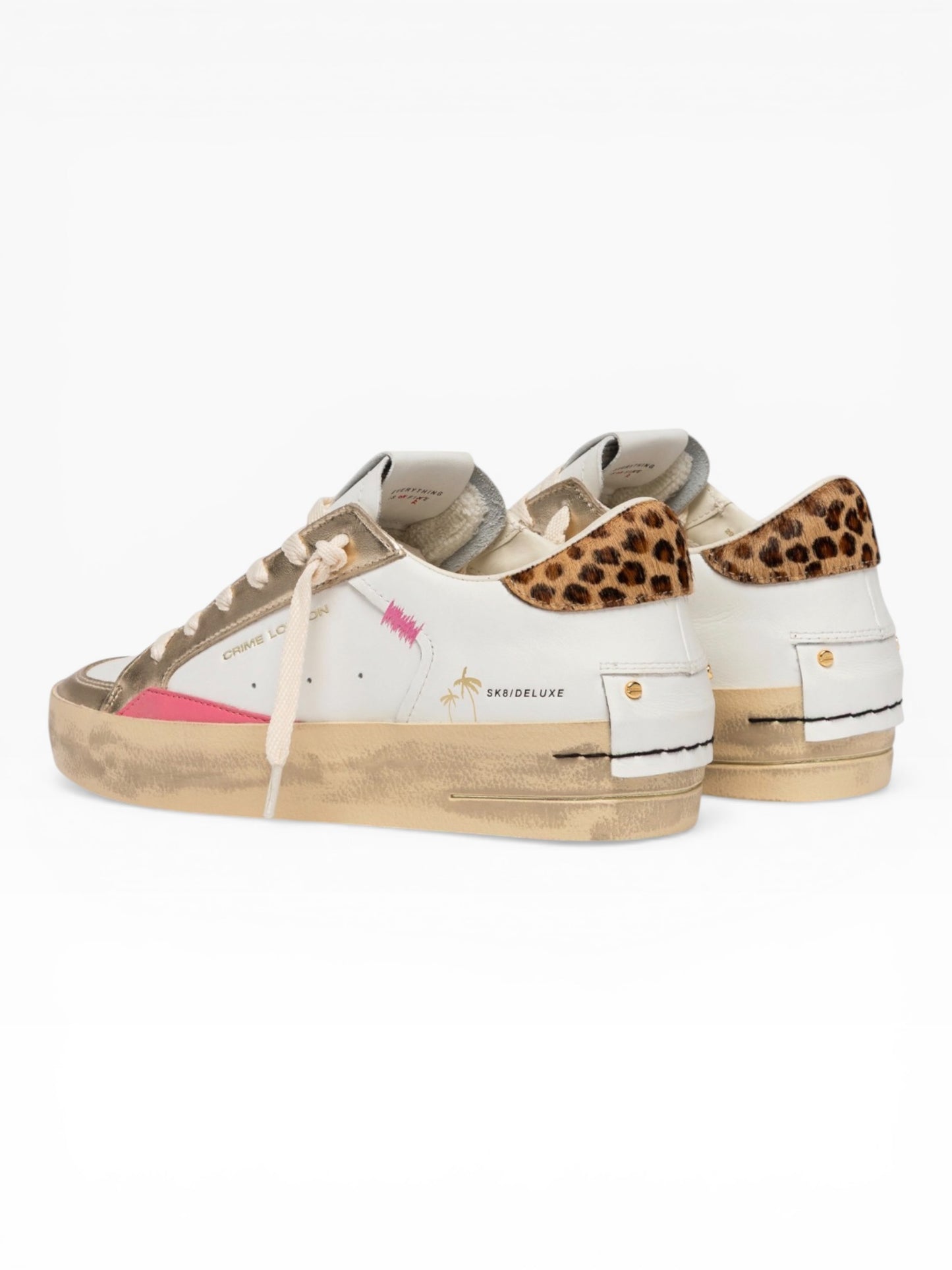CRIME LONDON SK8 DELUXE WEDGE 29153 BIANCO/ORO/ANIMALIER