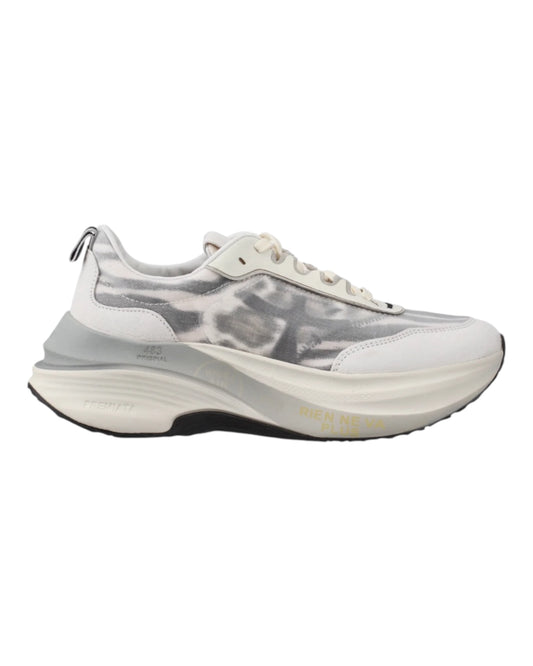 PREMIATA 7507 HILL IN CAMOSCIO E TESSUTO BIANCO SOTTO TELA ANIMALIER