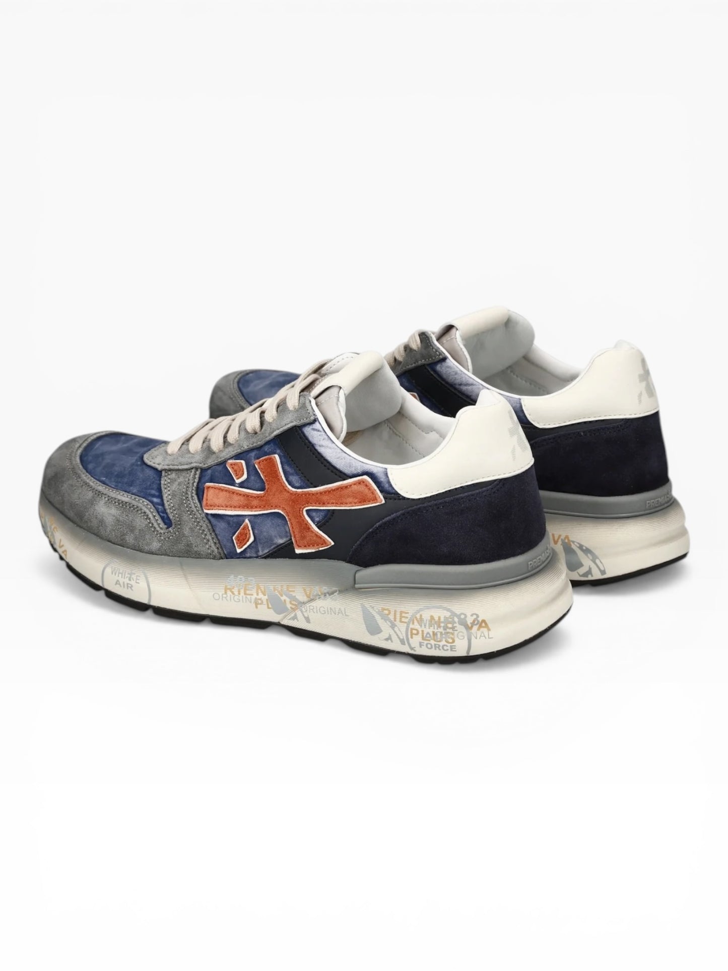 PREMIATA 7215 MCIK IN CAMOSCIO E TESSUTO AZZURRO/GRIGIO/ARANCIO
