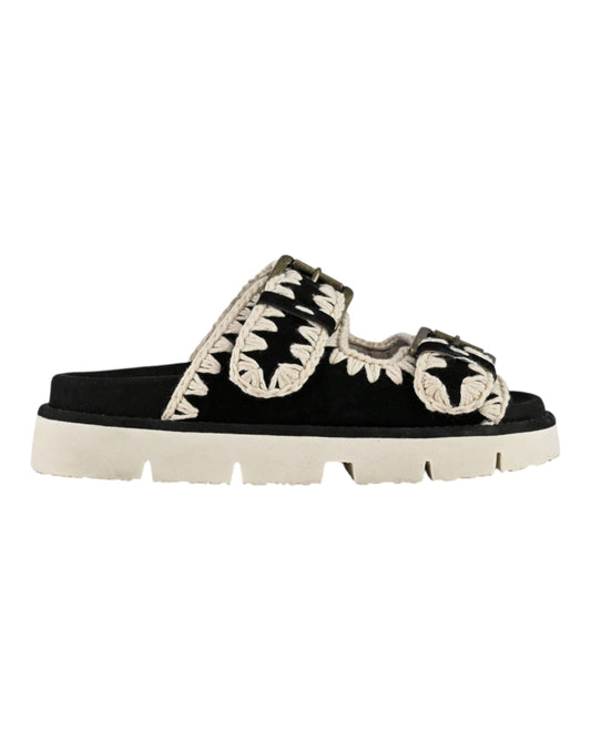 MOU SANDAL TWO BUCKLE IN SUEDE NERO BKWHI