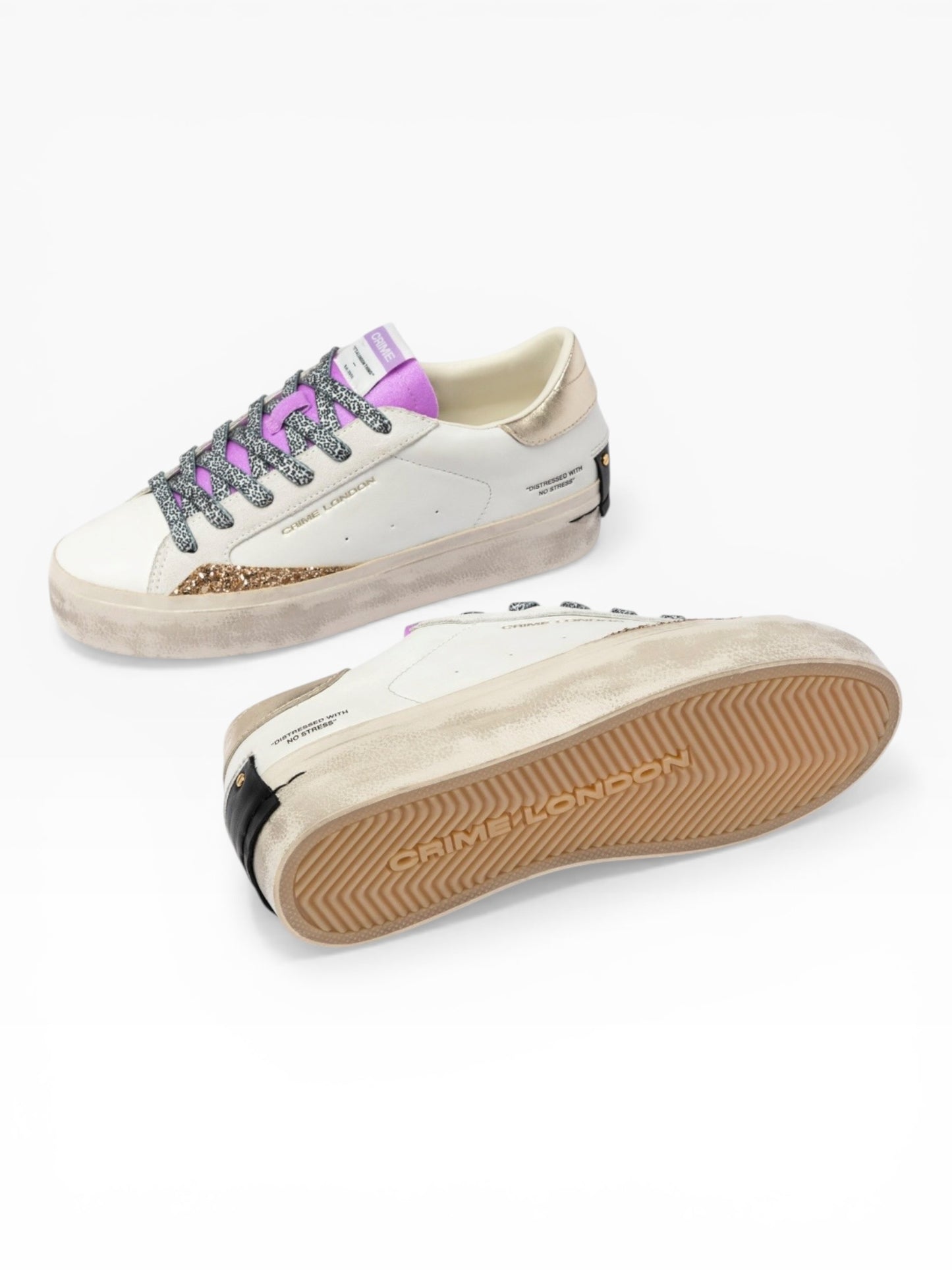 CRIME LONDON DISTRESSED PLATFORM 29055 BIANCO/VIOLA