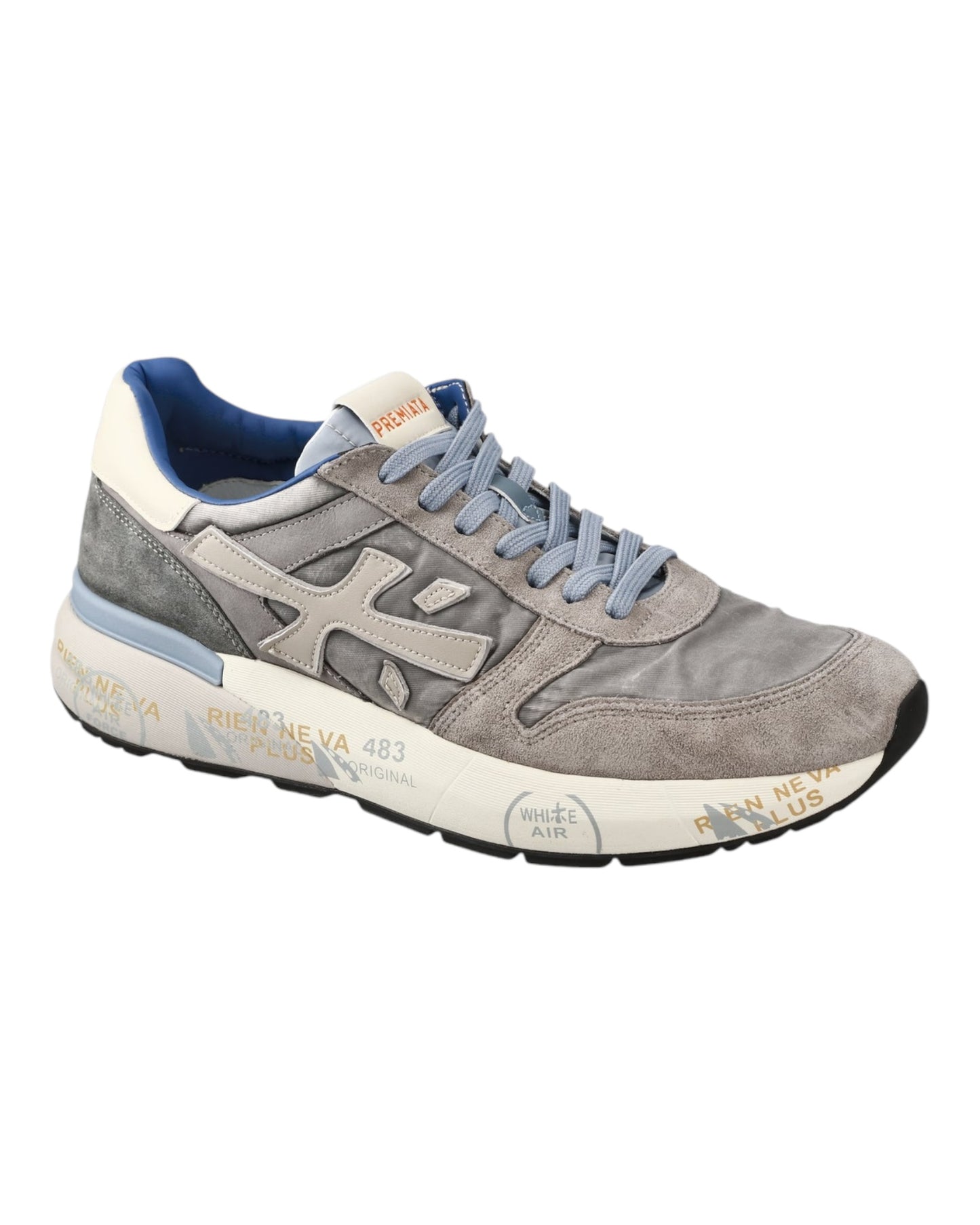 PREMIATA MICK 7247 IN CAMOSCIO E TELA GRIGIO LACCI AZZURRI