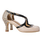 OVYE'711K027 SCARPA CON TACCO E PUNTA TONDA IN PELLE BEIGE/NERA
