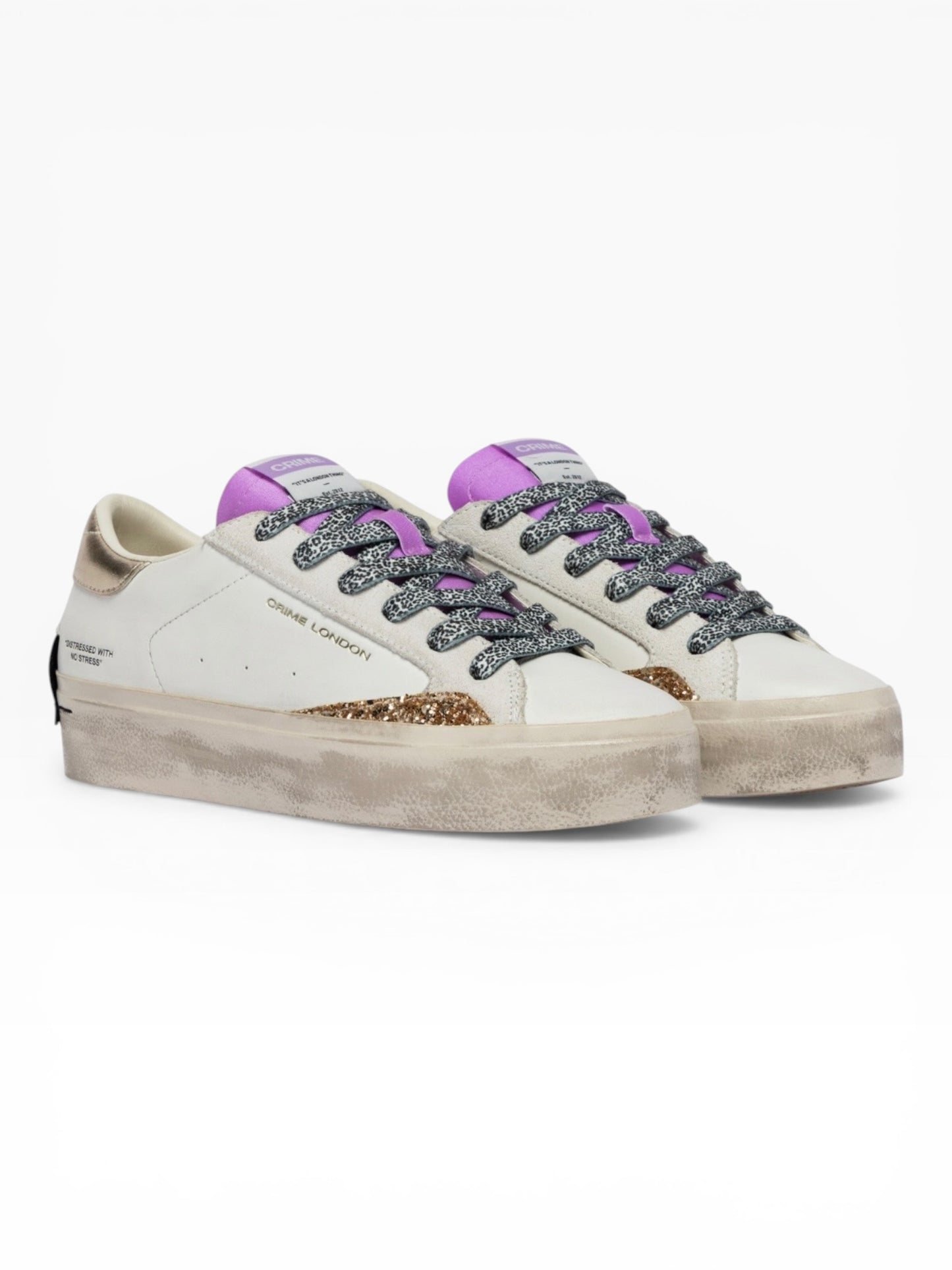 CRIME LONDON DISTRESSED PLATFORM 29055 BIANCO/VIOLA