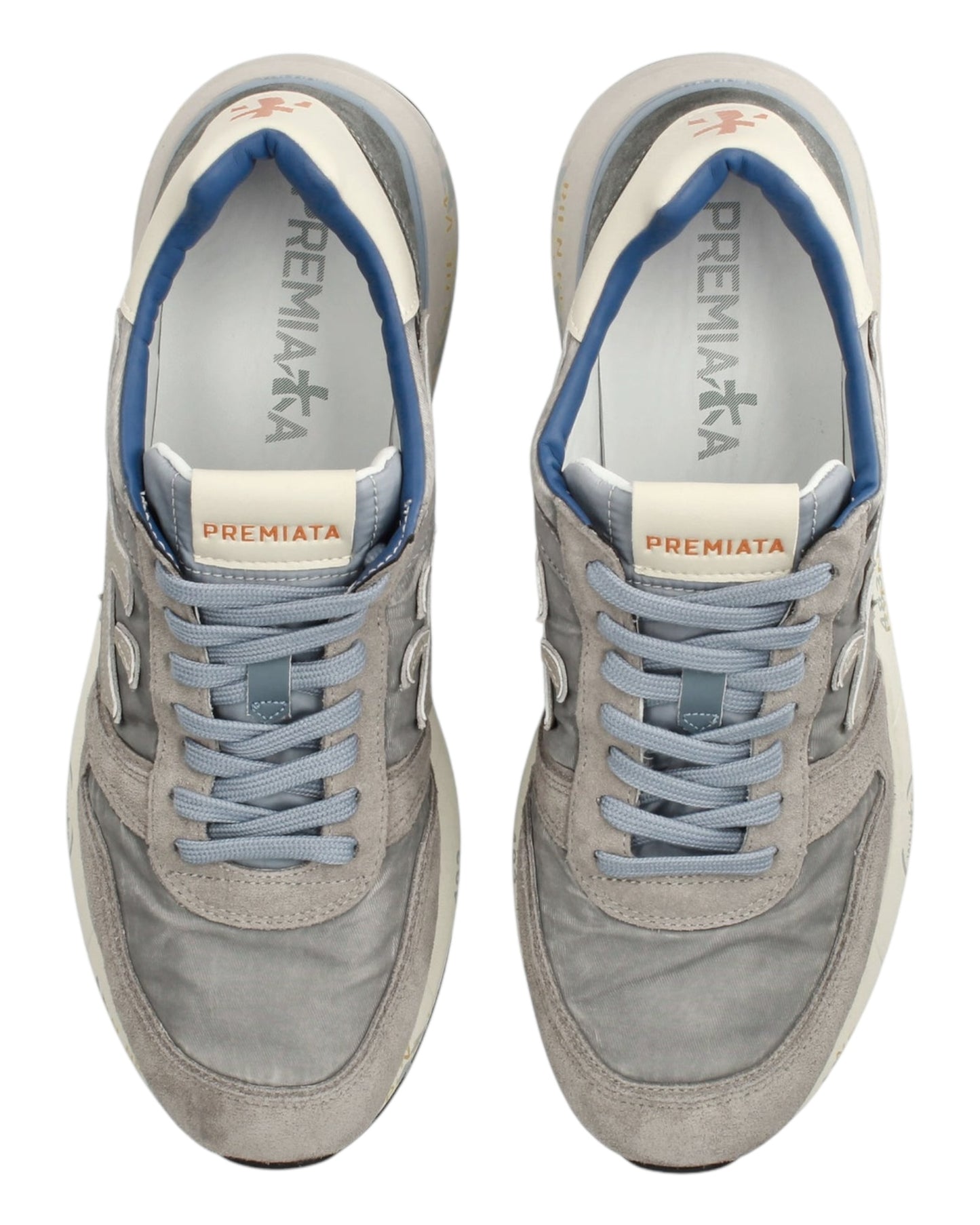 PREMIATA MICK 7247 IN CAMOSCIO E TELA GRIGIO LACCI AZZURRI