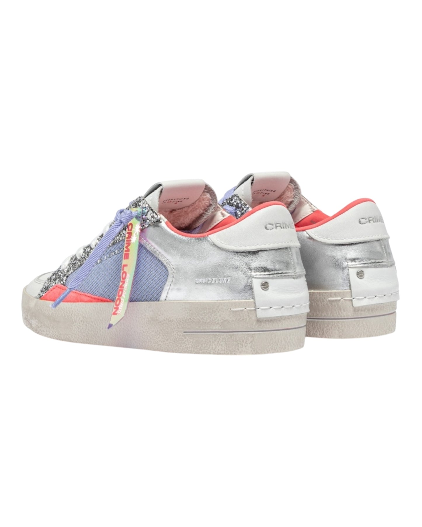 CRIME LONDON SK8 IN PELLE BIANCA GLITTER ARGENTO