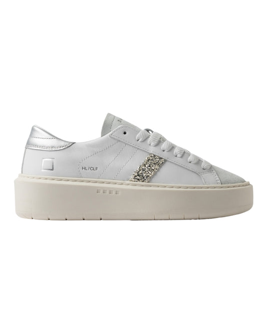 DATE HILL LOW PLATFORM IN PELLE BIANCA/ARGENTO