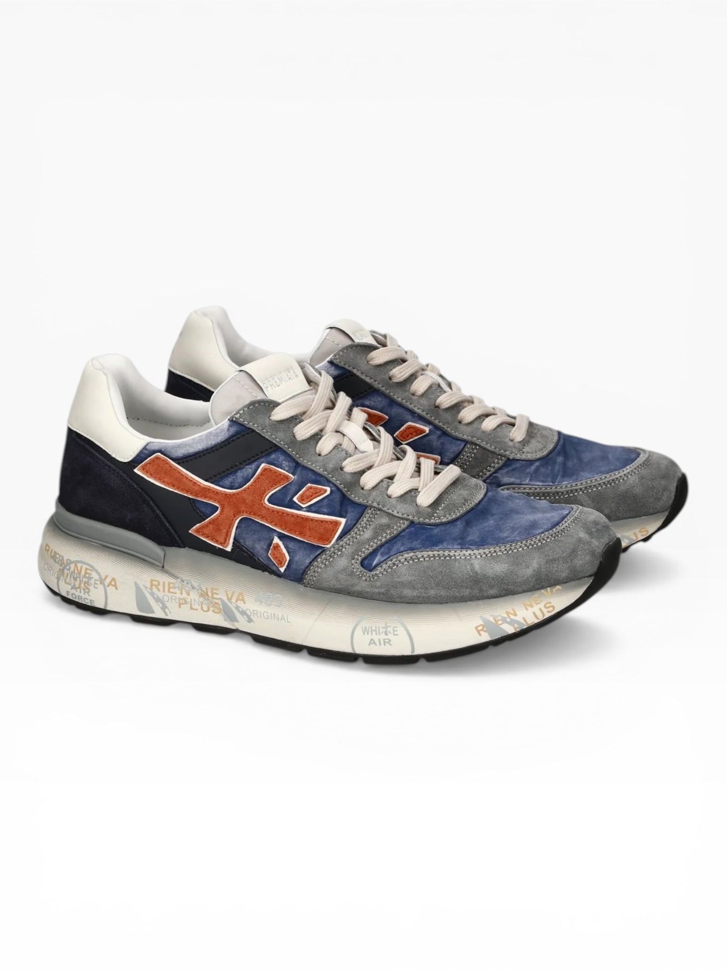 PREMIATA 7215 MCIK IN CAMOSCIO E TESSUTO AZZURRO/GRIGIO/ARANCIO